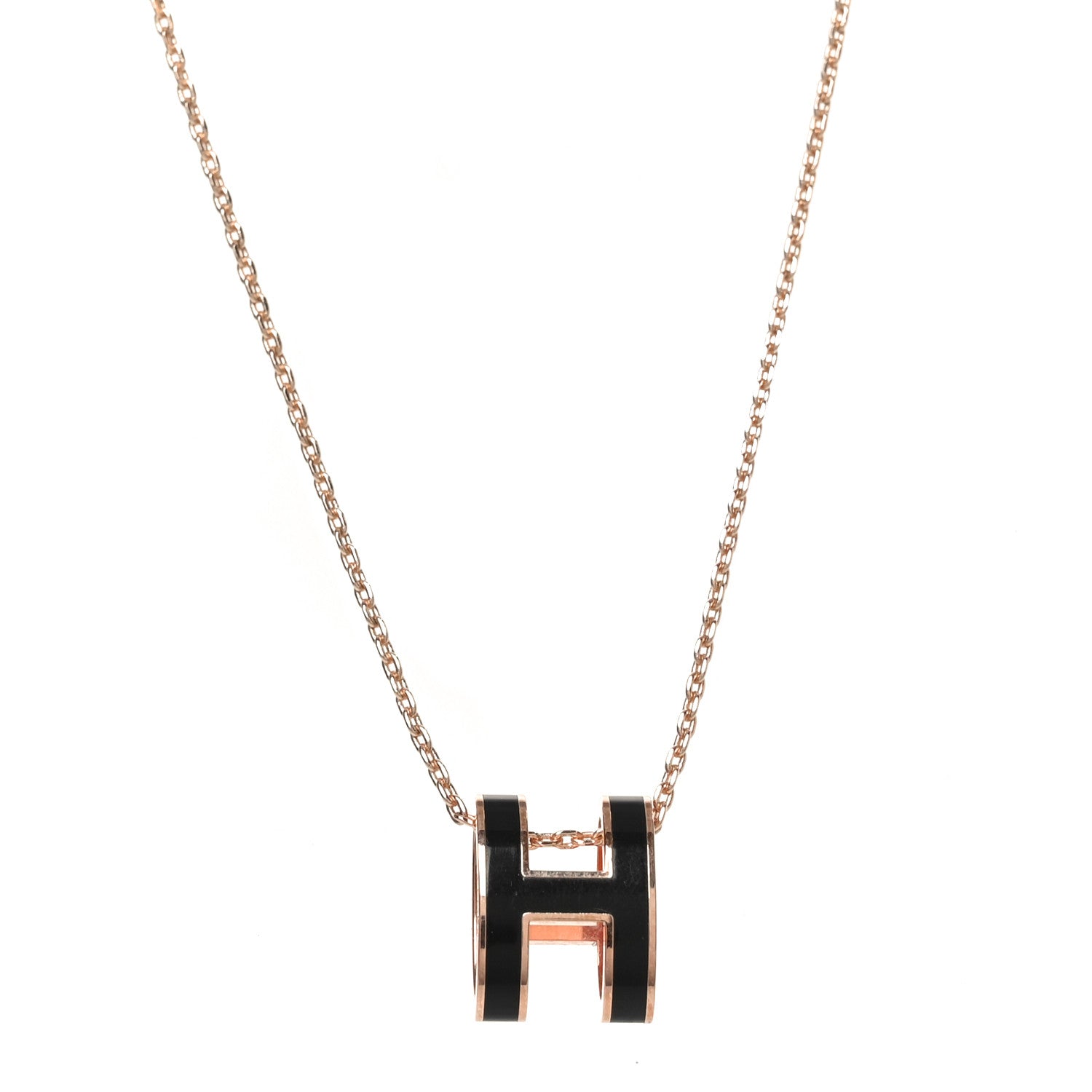 Lacquered Rose Gold Pop H Pendant Necklace Black