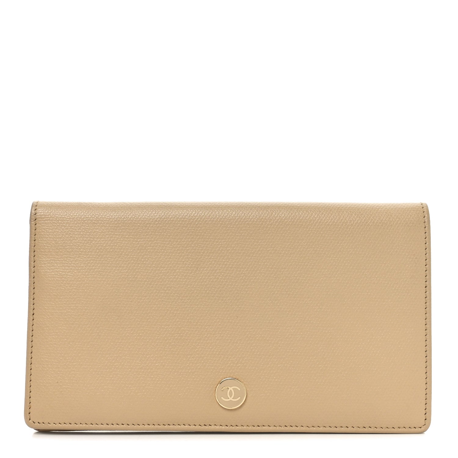 Grained Calfskin CC Button Yen Wallet Beige