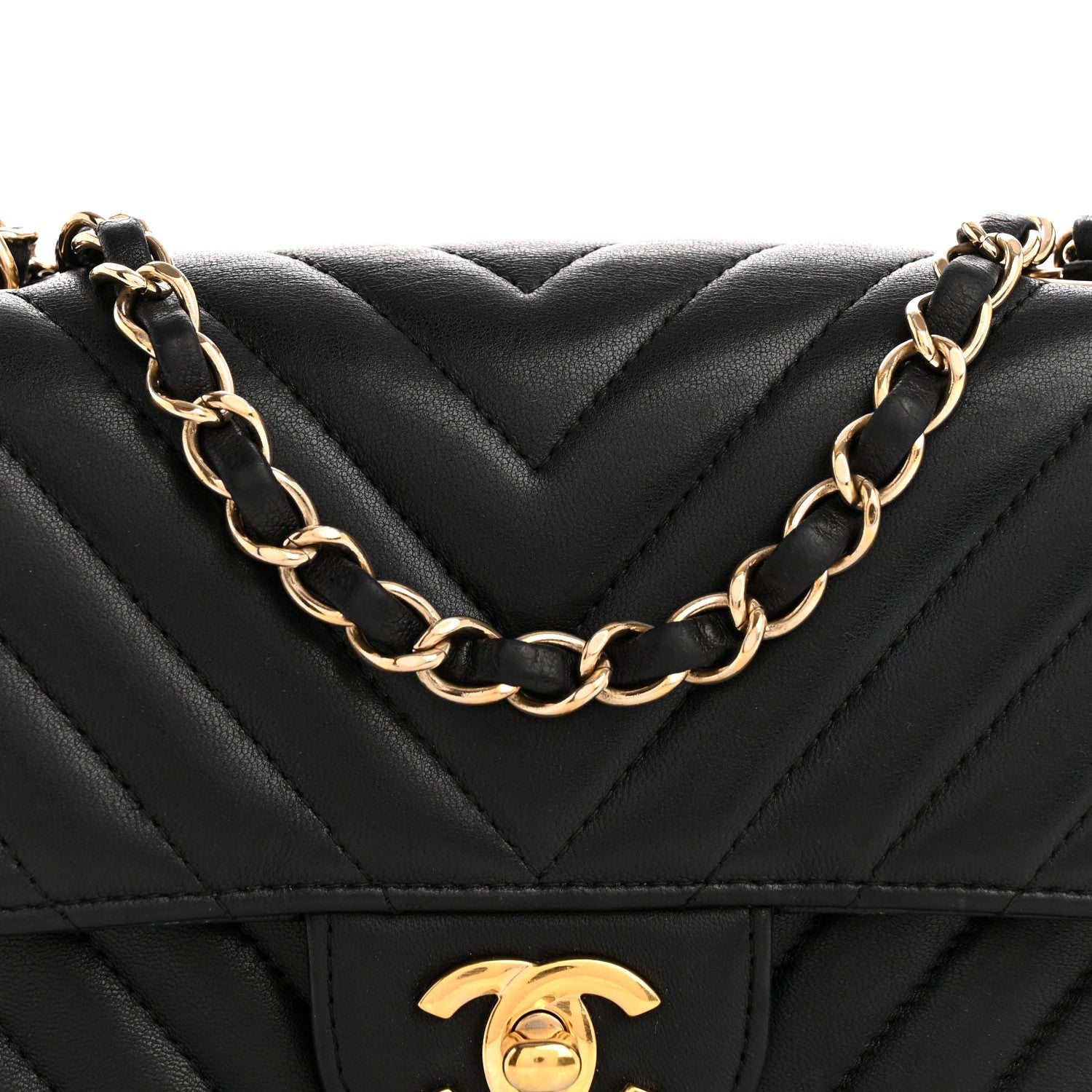 Lambskin Chevron Quilted Mini Rectangular Flap Black