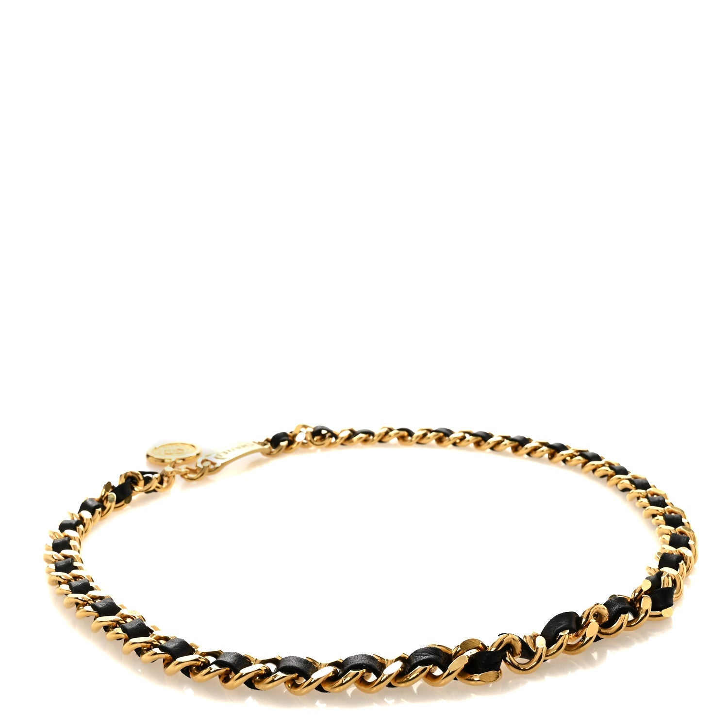Lambskin Chain CC Medallion Belt Black Gold