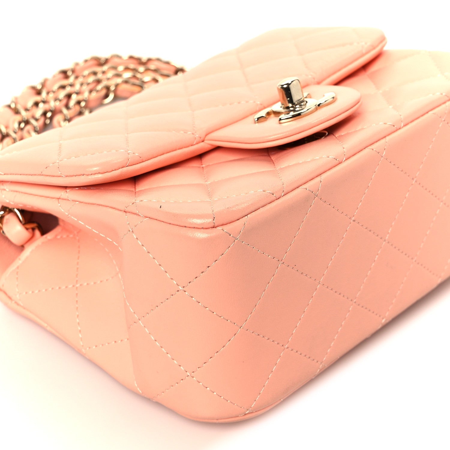 Lambskin Quilted Mini Square Flap Light Pink
