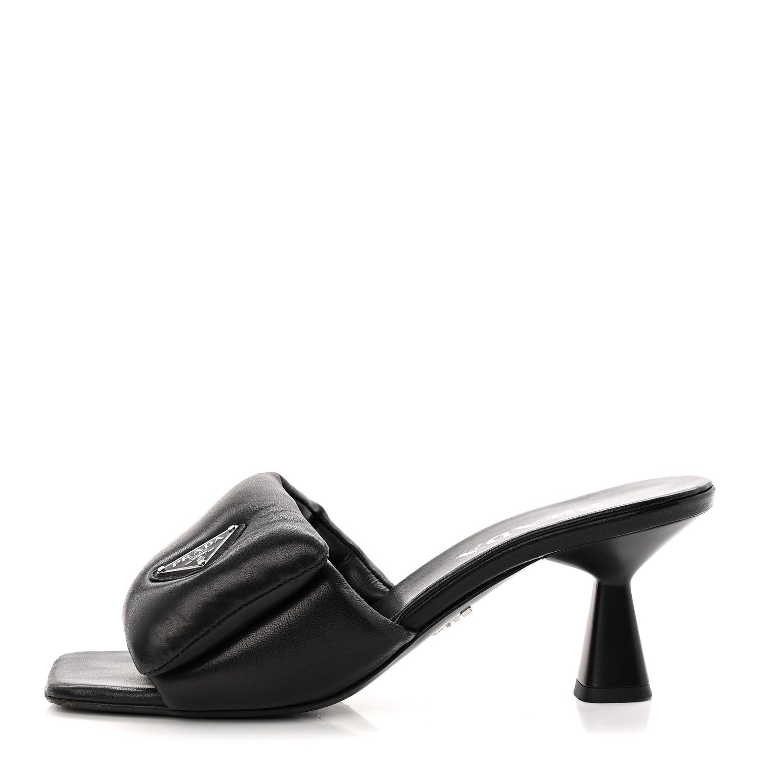 Nappa Soft Padded Metal Triangle Logo 65mm Slide Sandals 37.5 Black