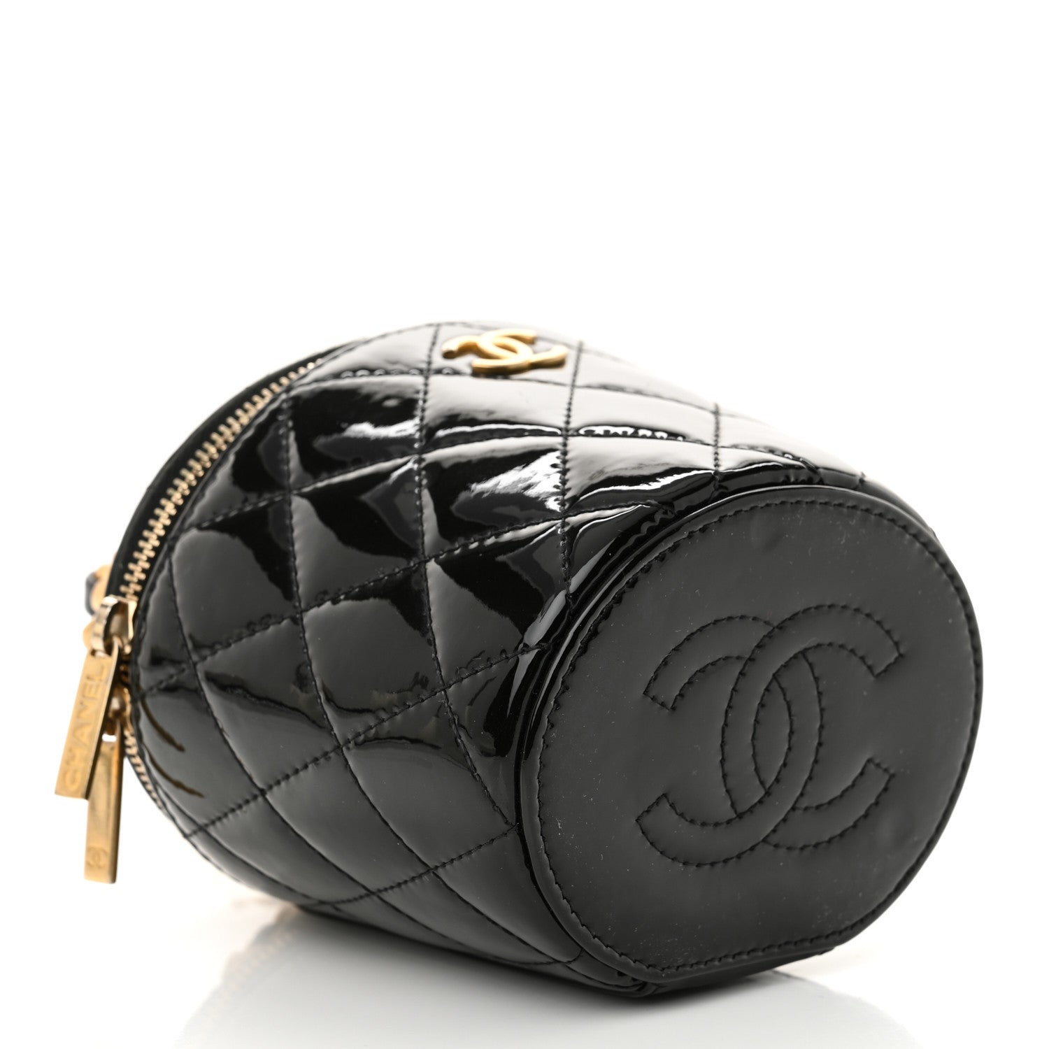 Patent Quilted Afternoon Tea Top Handle Vanity Case With Chain Black