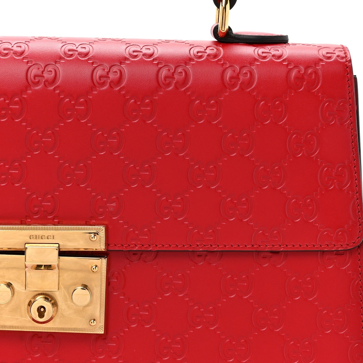 Guccissima Signature Medium Padlock Top Handle Bag Hibiscus Red