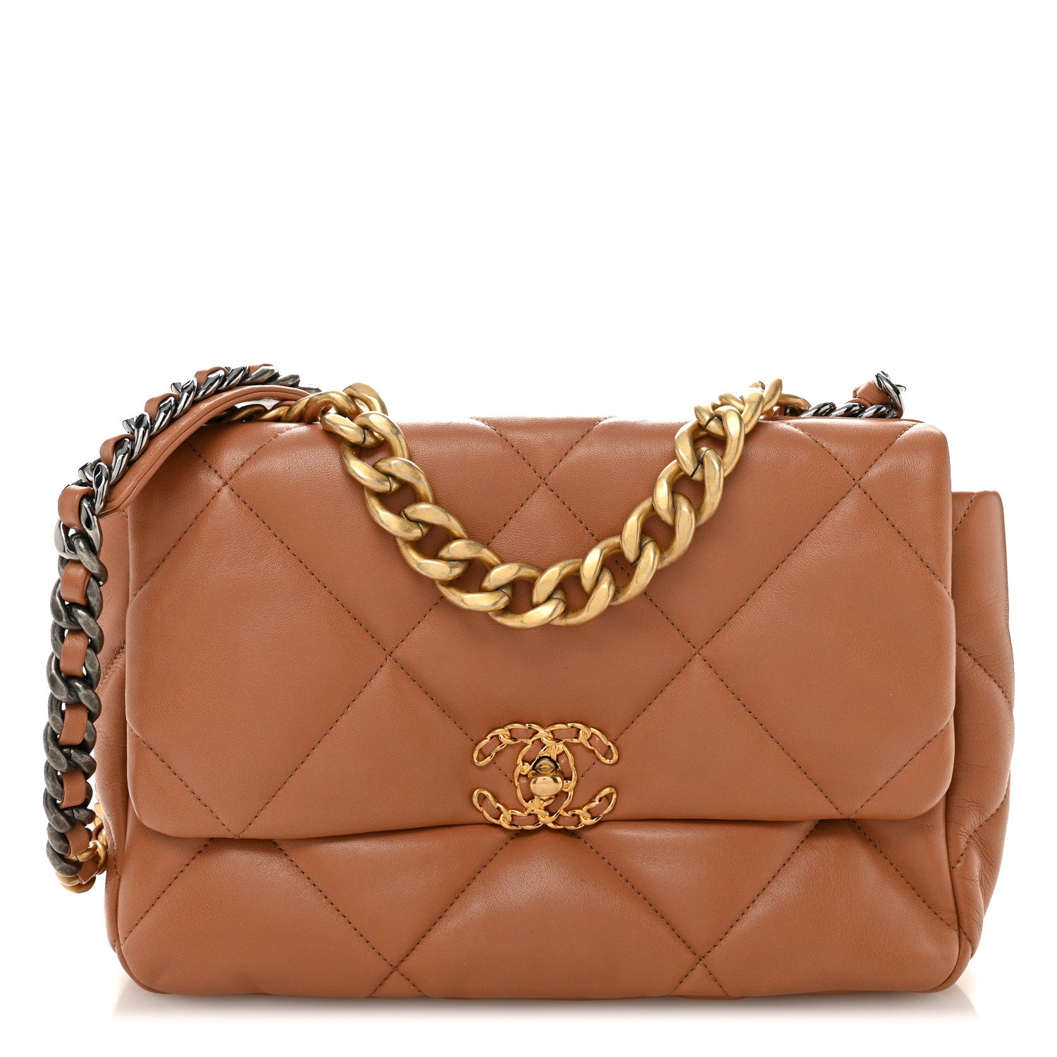 Lambskin Quilted Large Chanel 19 Flap Brown