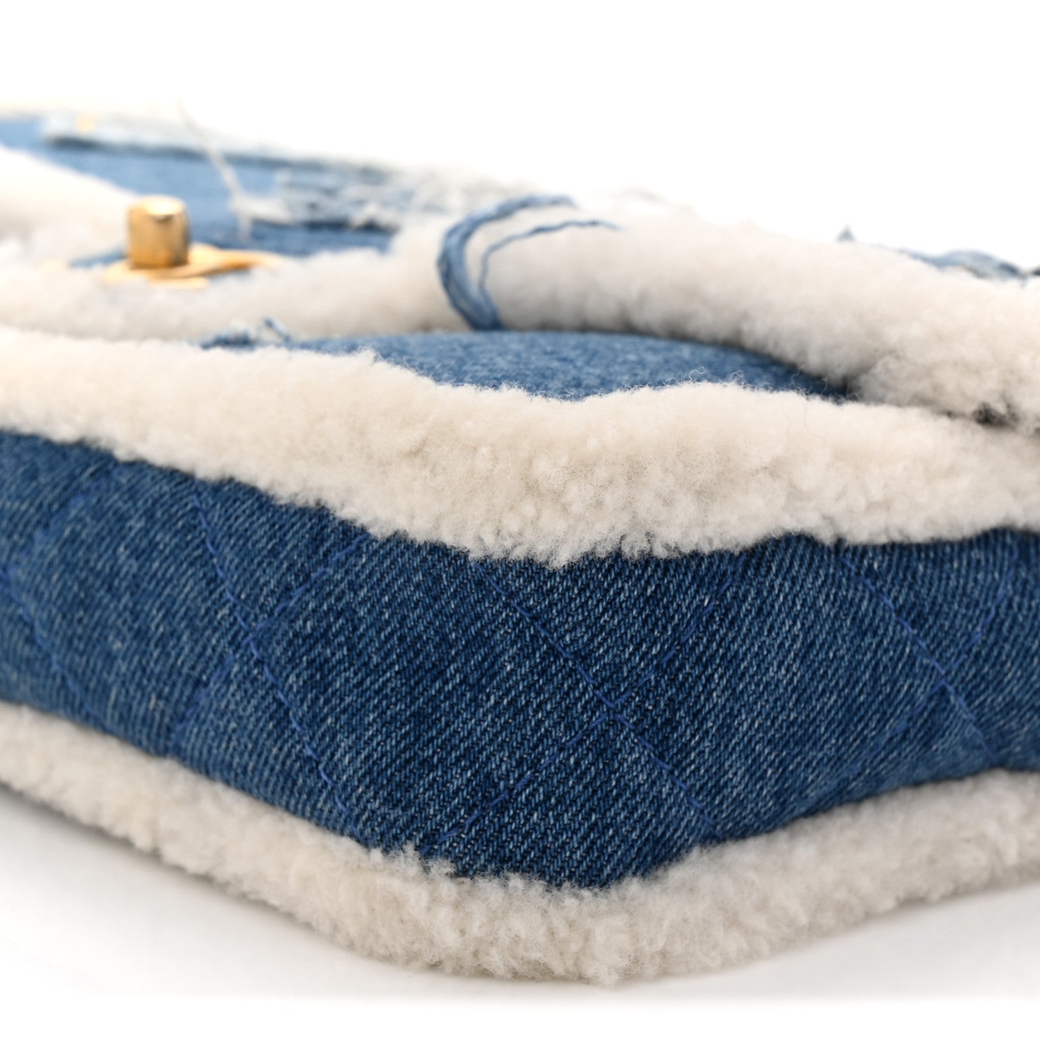 Denim Shearling Hieroglyph Flap Blue