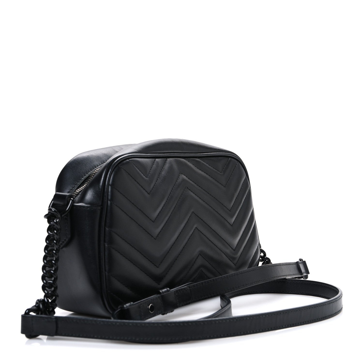 Calfskin Matelasse Monochrome Small GG Marmont Chain Shoulder Bag Black