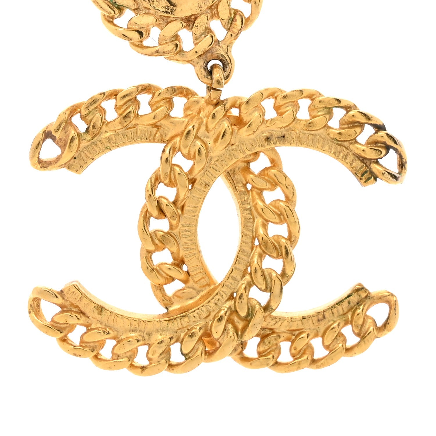 Metal Pearl CC Chain Drop Earrings Gold