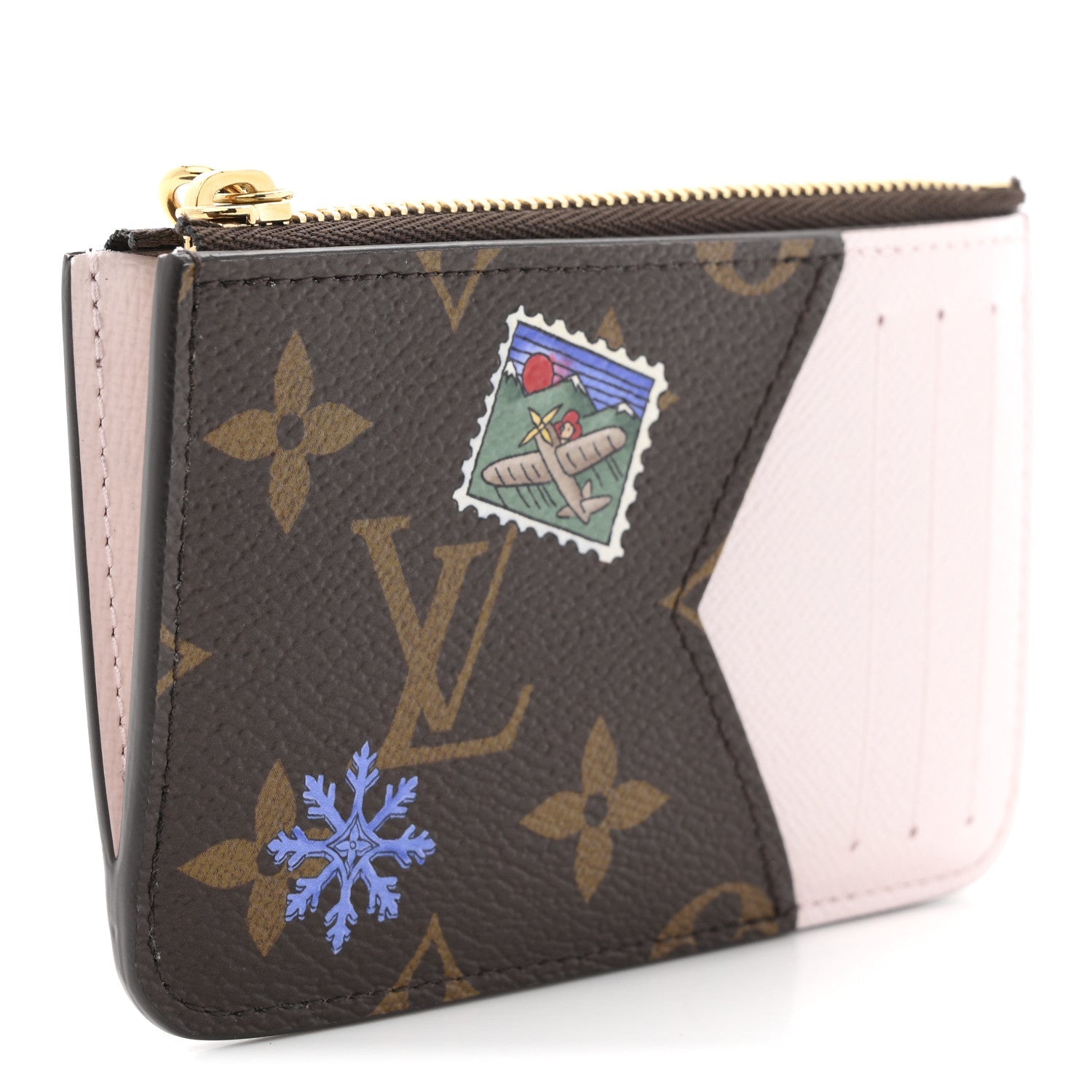 Monogram Vivenne Winter Holiday Zipped Romy Card Holder Snowy Pearl