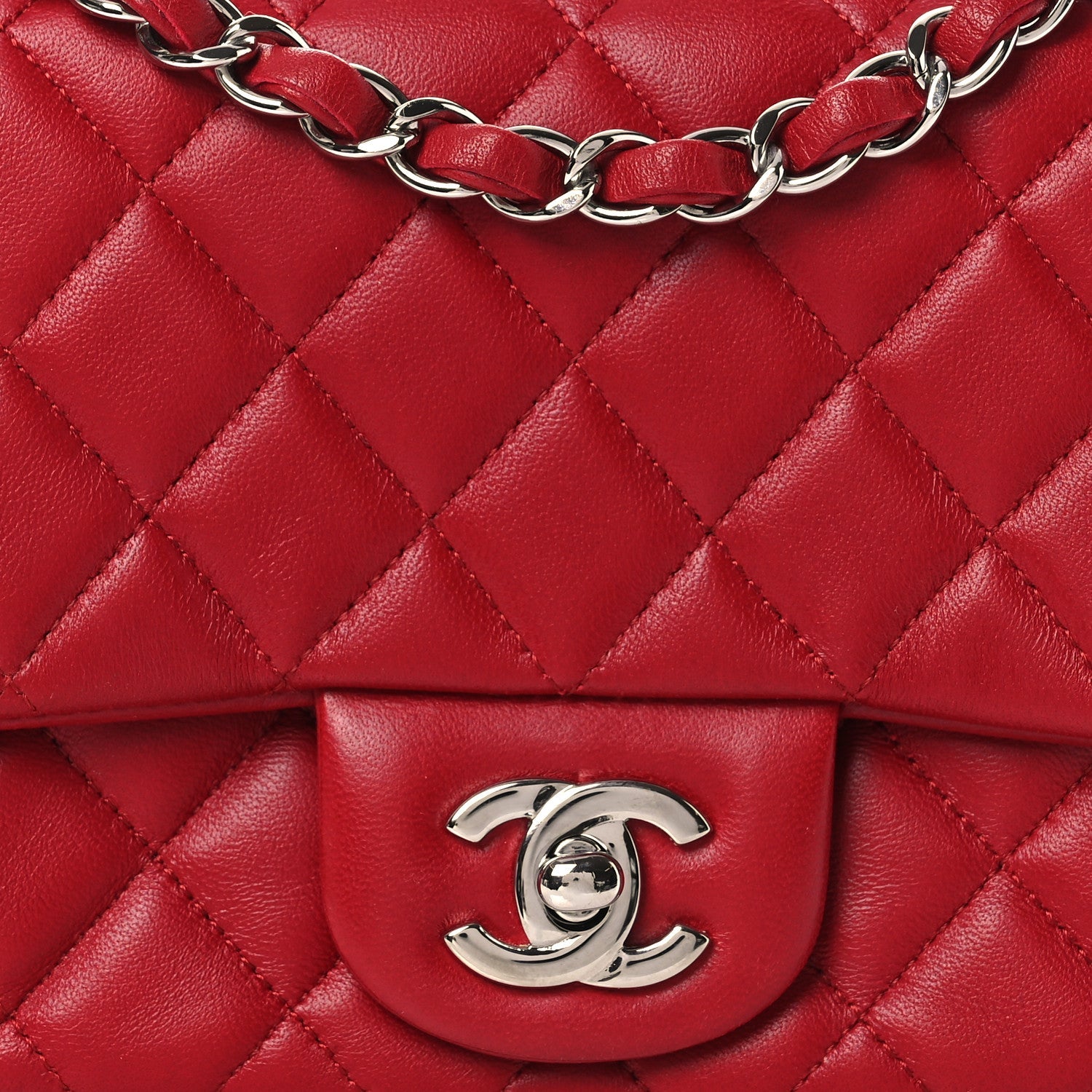 Lambskin Quilted Mini Square Flap Red
