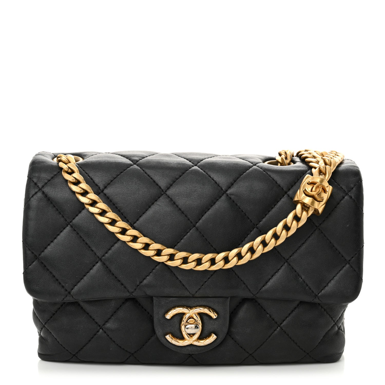 Lambskin Quilted Small Pillow Crush Flap Black