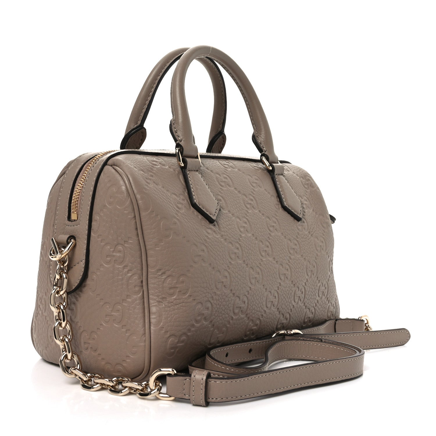 GG Grainy Calfskin Emblem Small Top Handle Bag Taupe