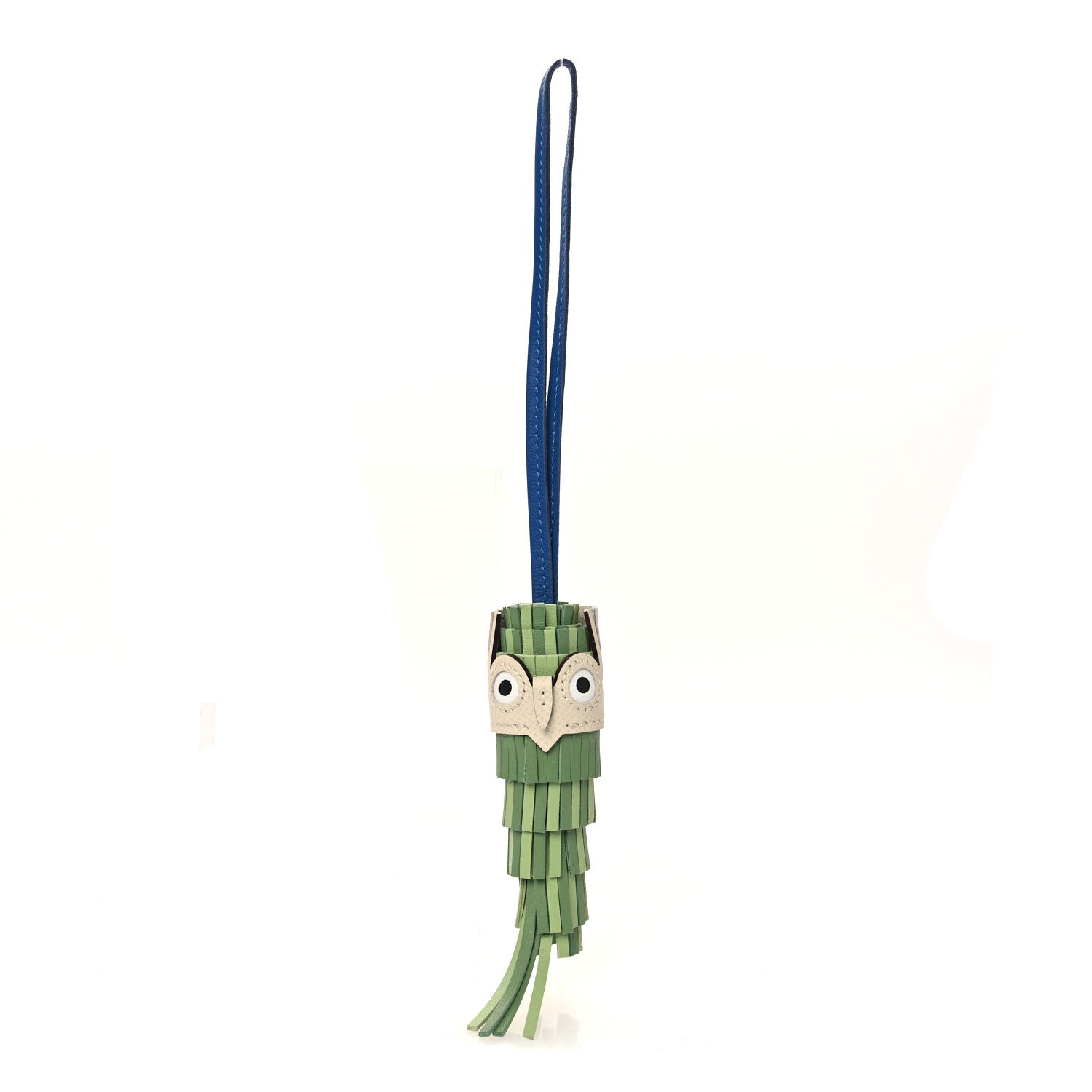 Milo Lambskin Epsom Chouette Bag Charm Vert Yucca Vert Cricket Bleu France Nata