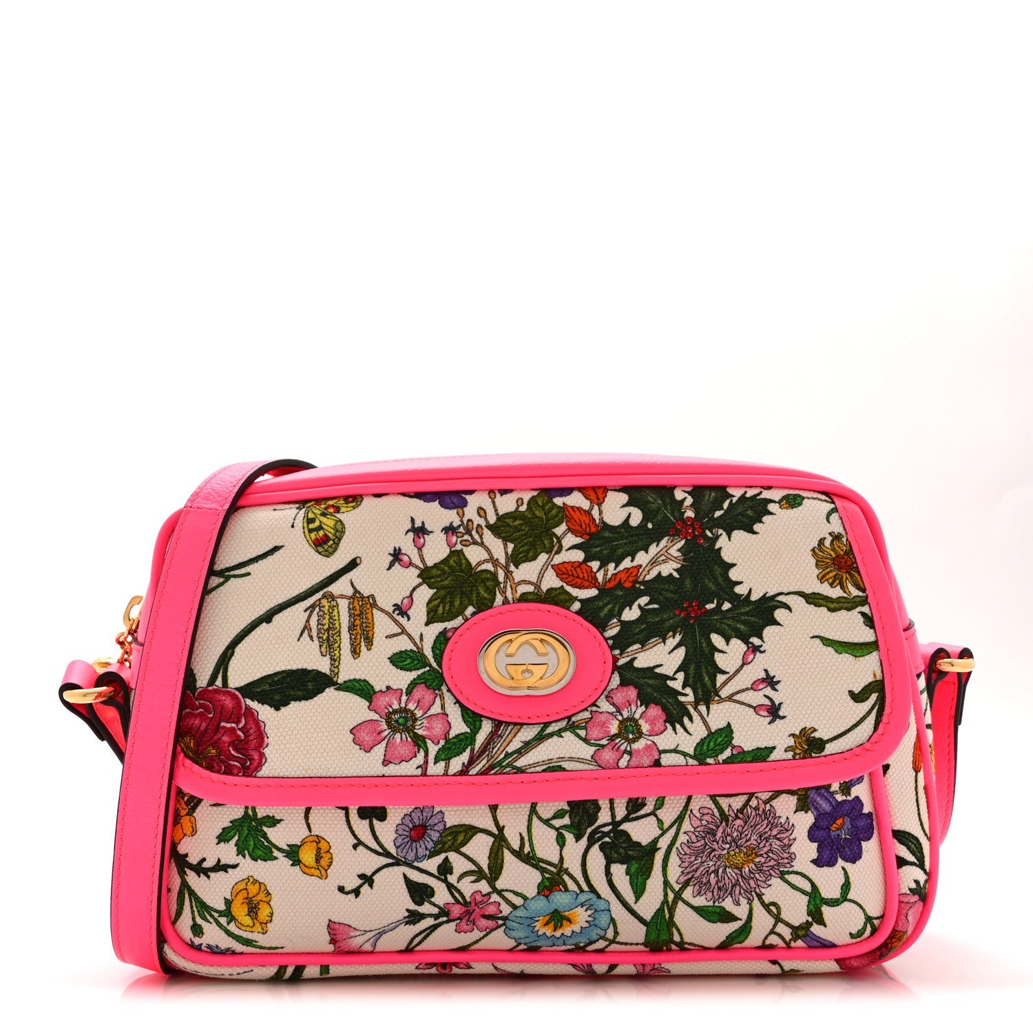 Canvas Flora Floral Shoulder Bag White Fuchsia Fluo