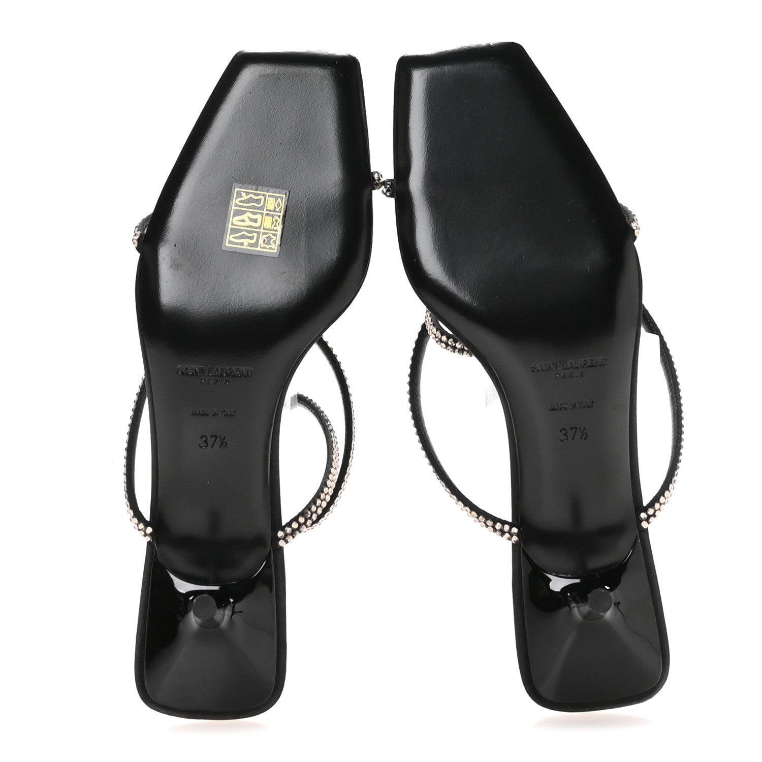 Crepe Satin Strass Baliqua 55 Ankle Strap Sandals 37.5 Black Greige