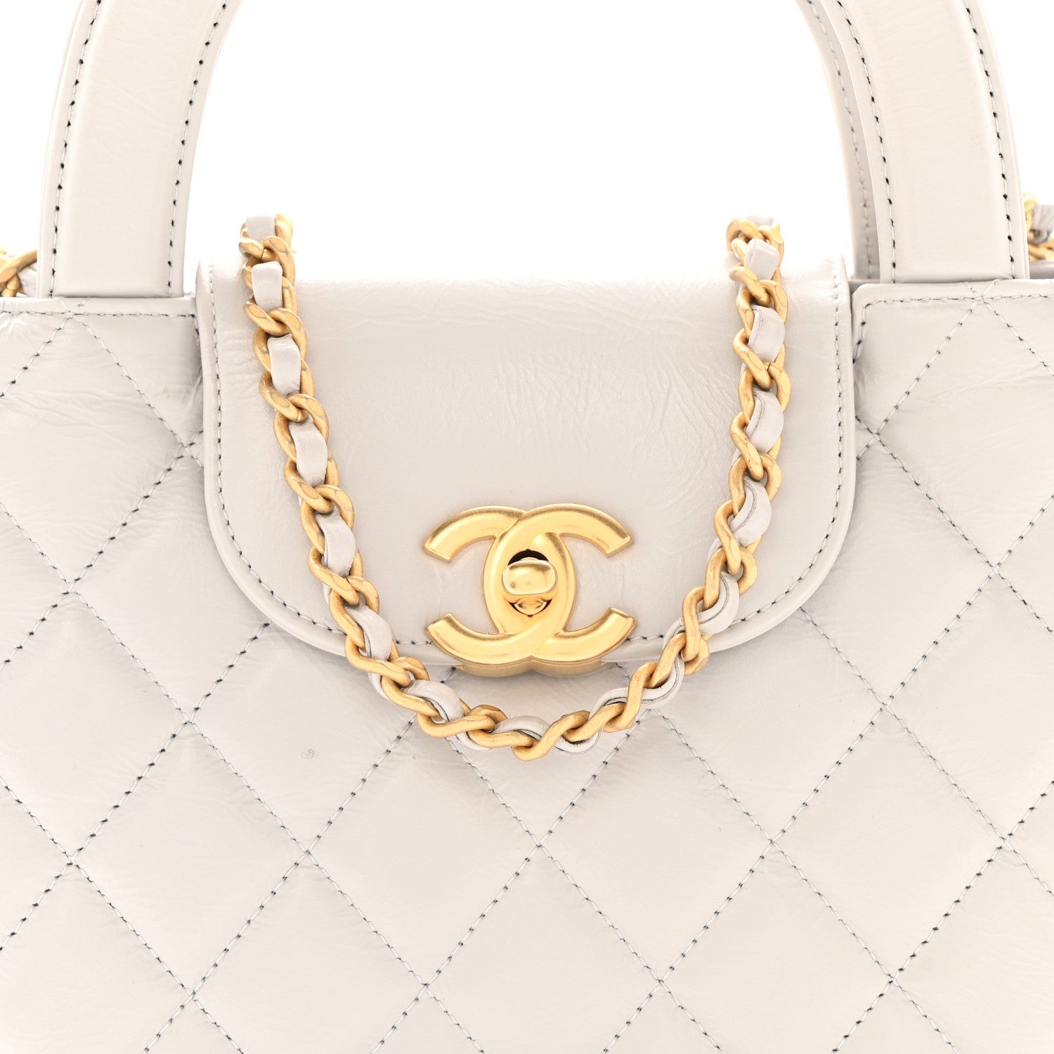 Shiny Aged Calfskin Quilted Nano Kelly Shopper Light Grey