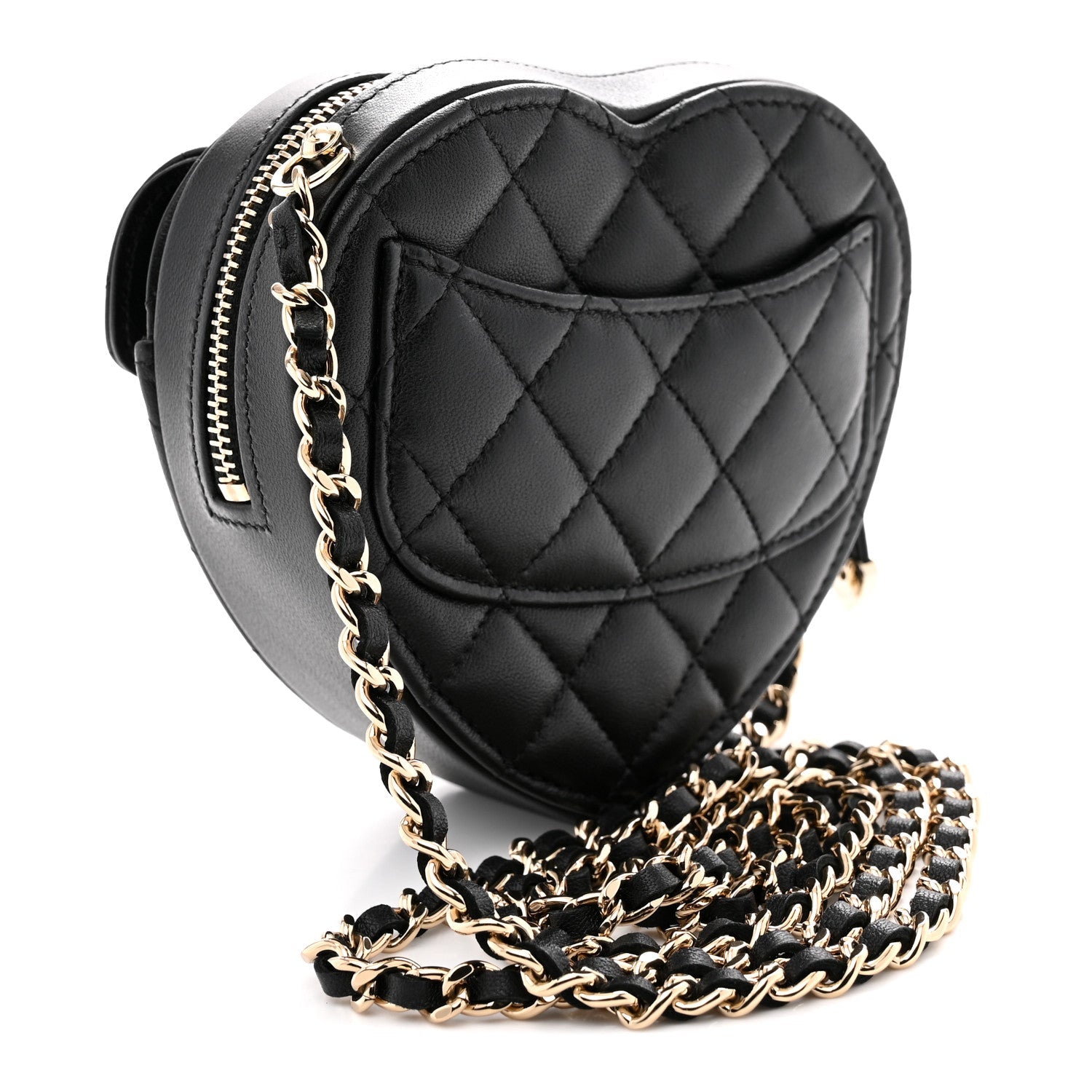 Lambskin Quilted CC In Love Heart Clutch With Chain Black