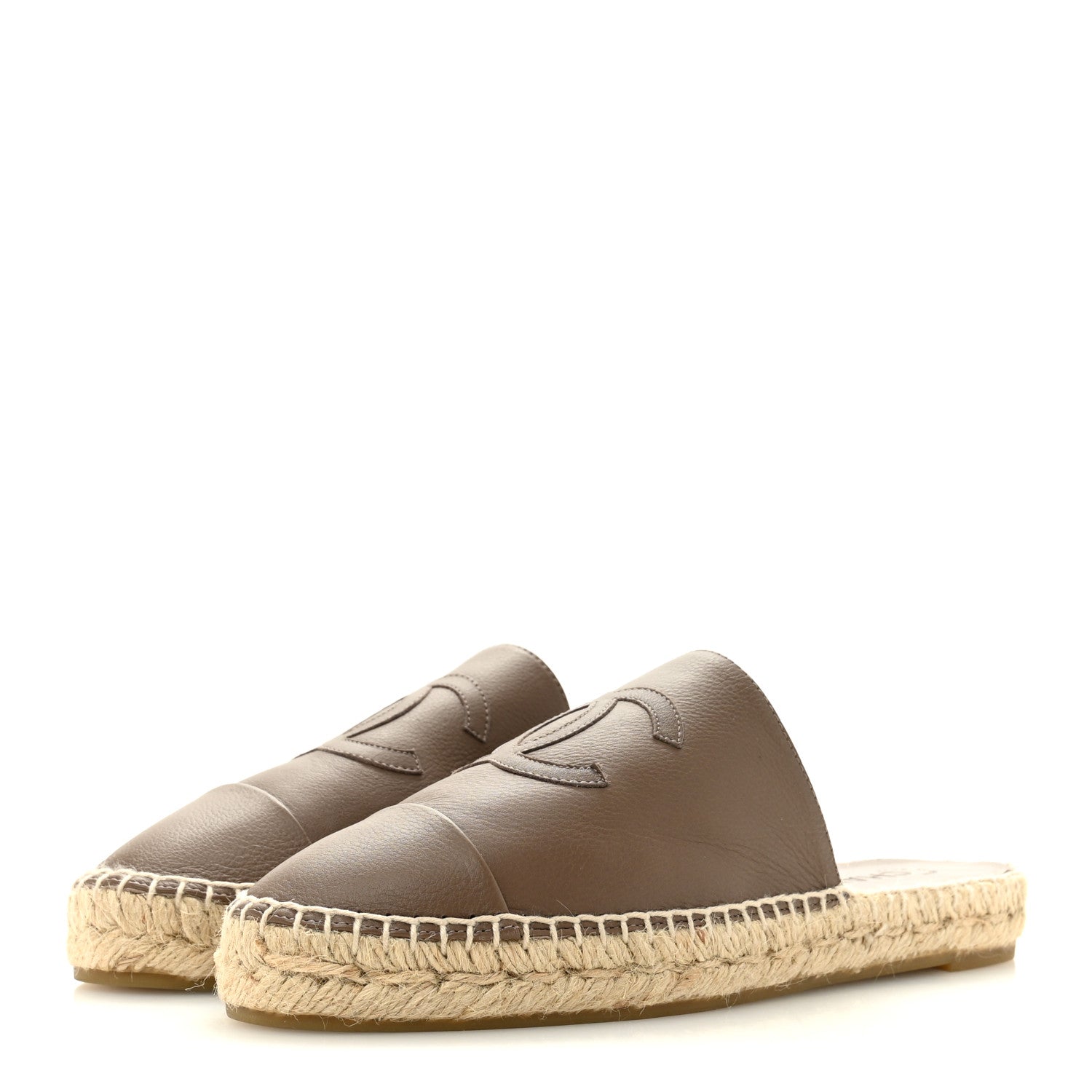 Calfskin CC Espadrille Mules 39 Dark Beige