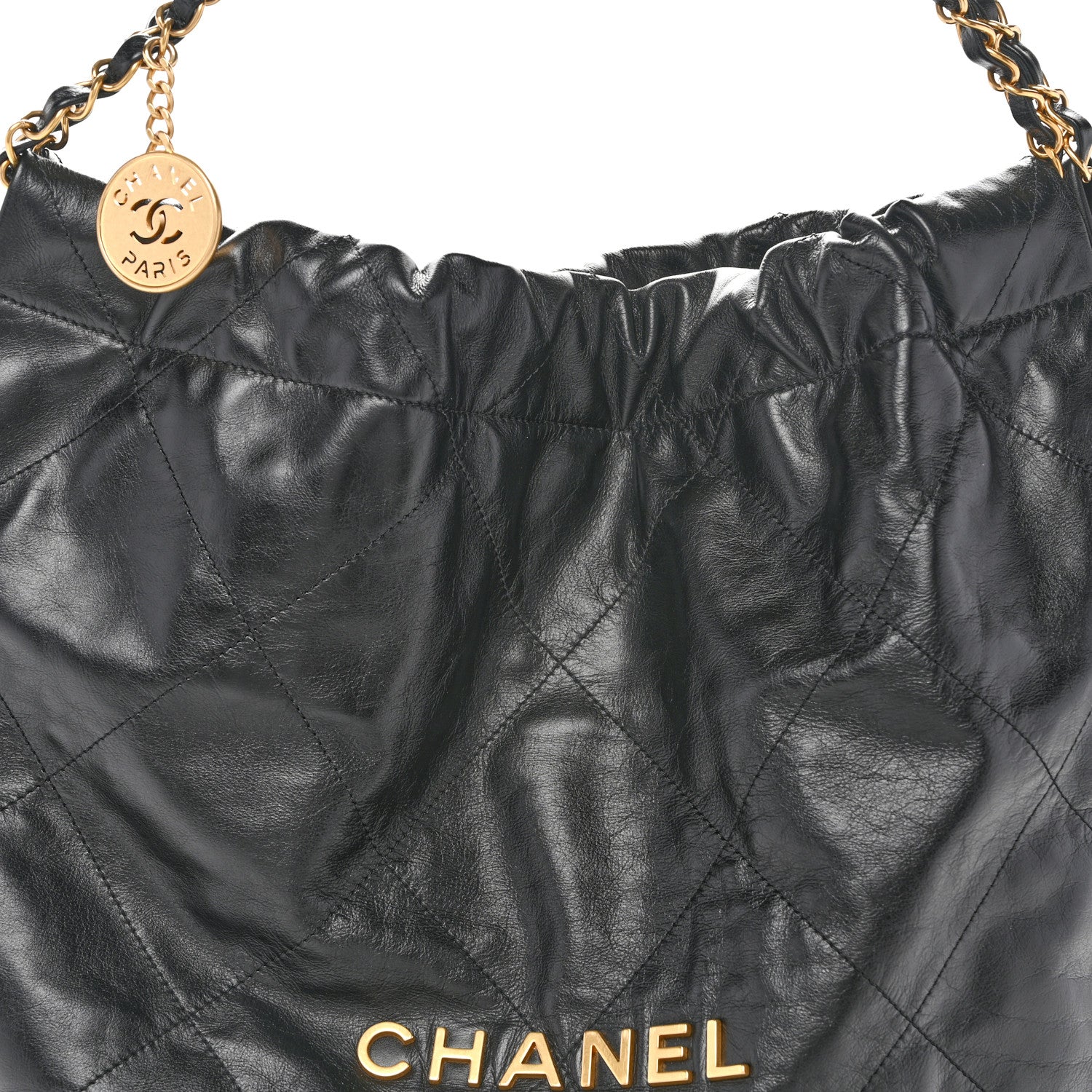 Shiny Calfskin Quilted Chanel 22 Black