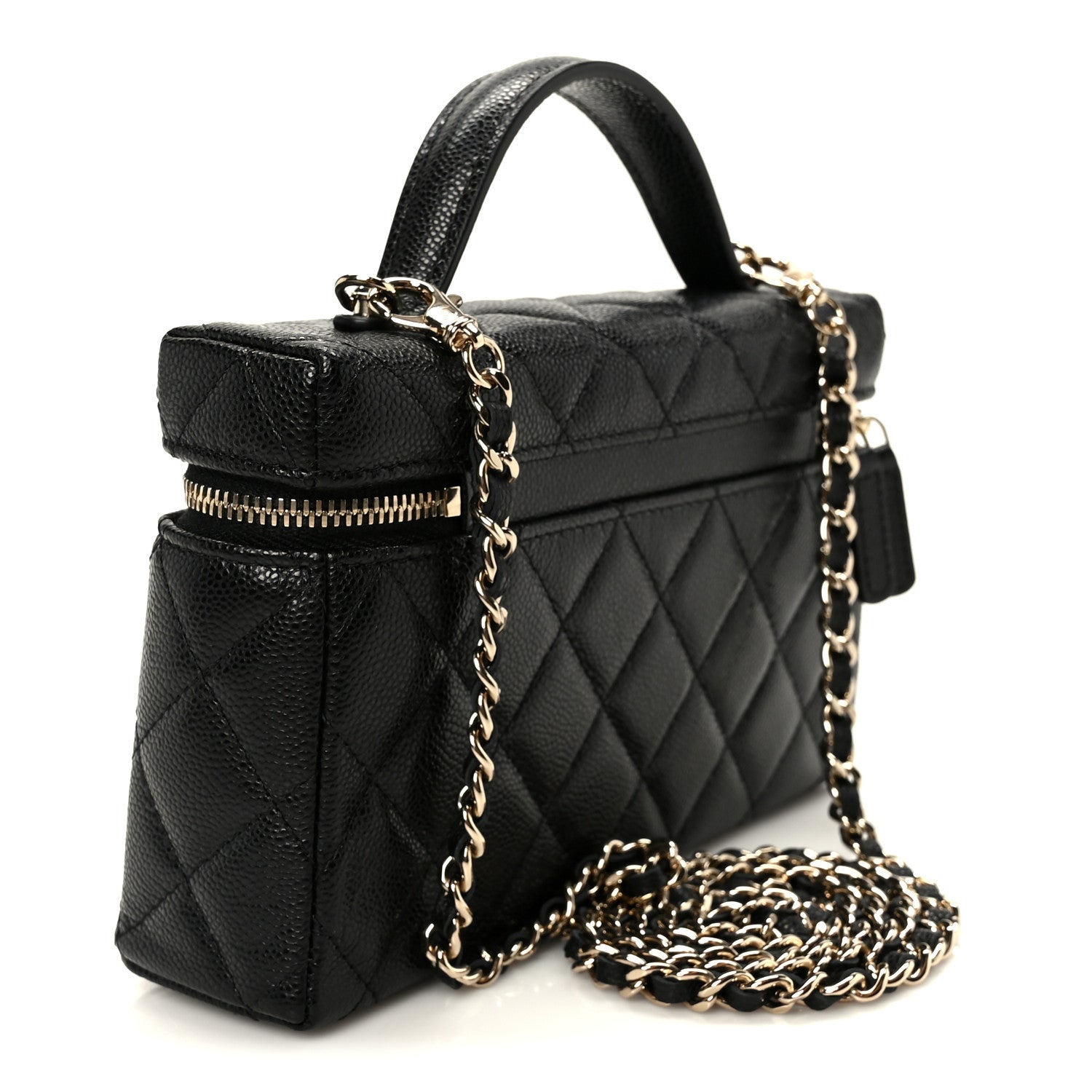 Caviar Quilted Top Handle Slim Vanity With Chain Black