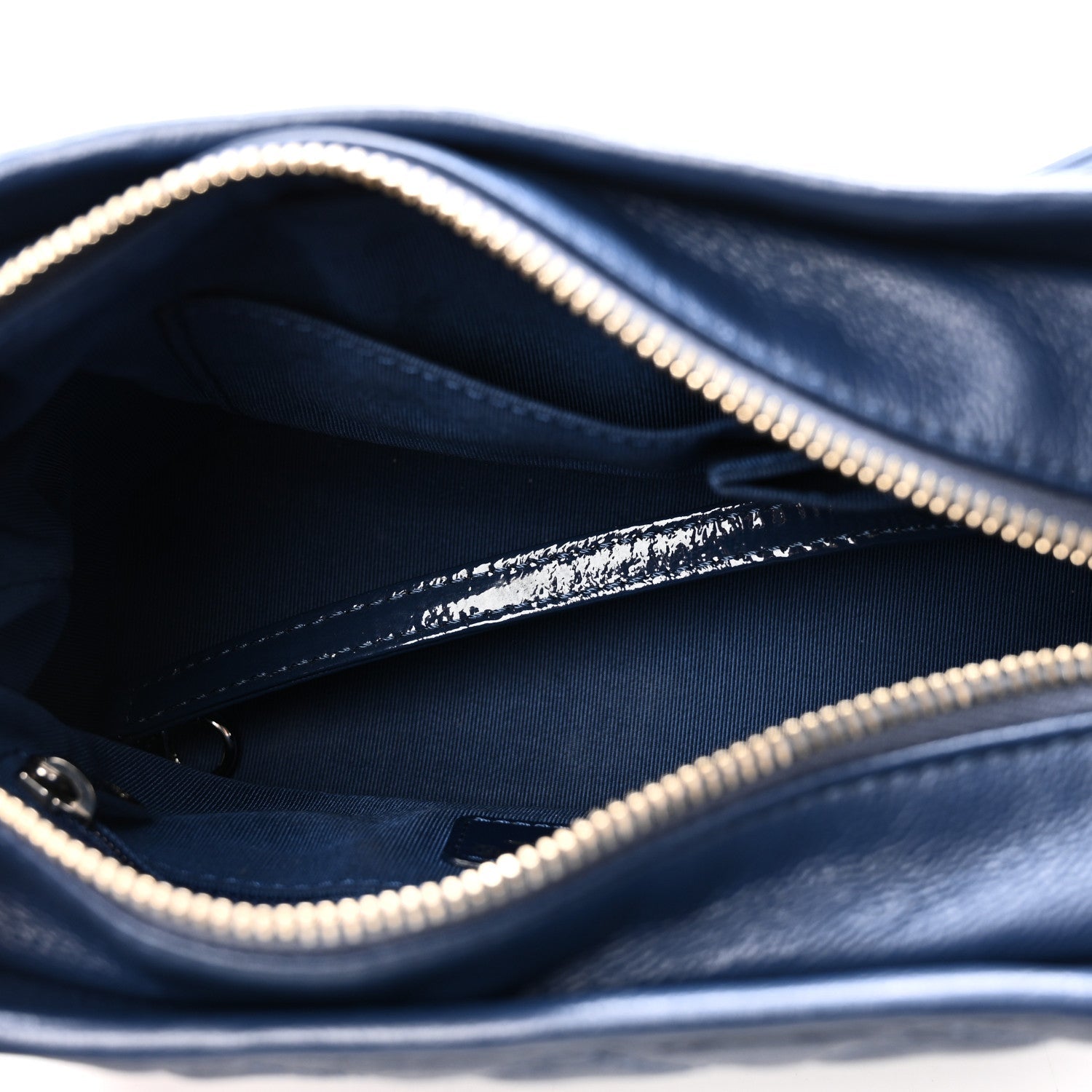 Patent Goatskin Quilted Small Gabrielle Hobo Blue