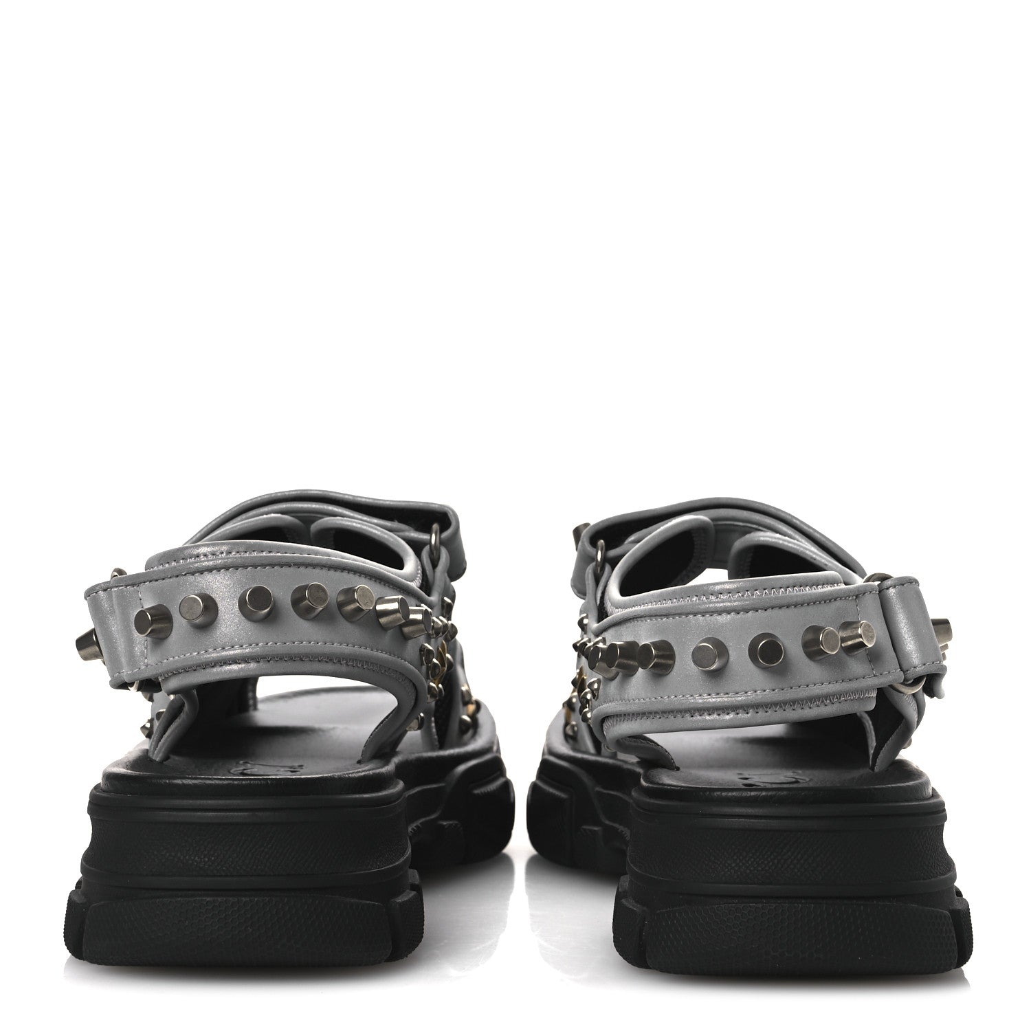 Technical Canvas Calfskin Reflective Studded Mens Aguru Sandals 6.5 Silver Black