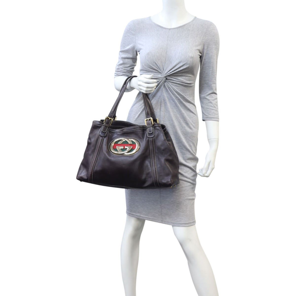 Gucci Leather Britt Medium Tote