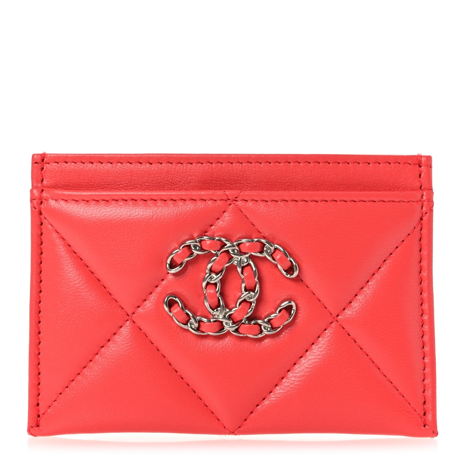 Lambskin Quilted Chanel 19 Card Holder Dark Pink