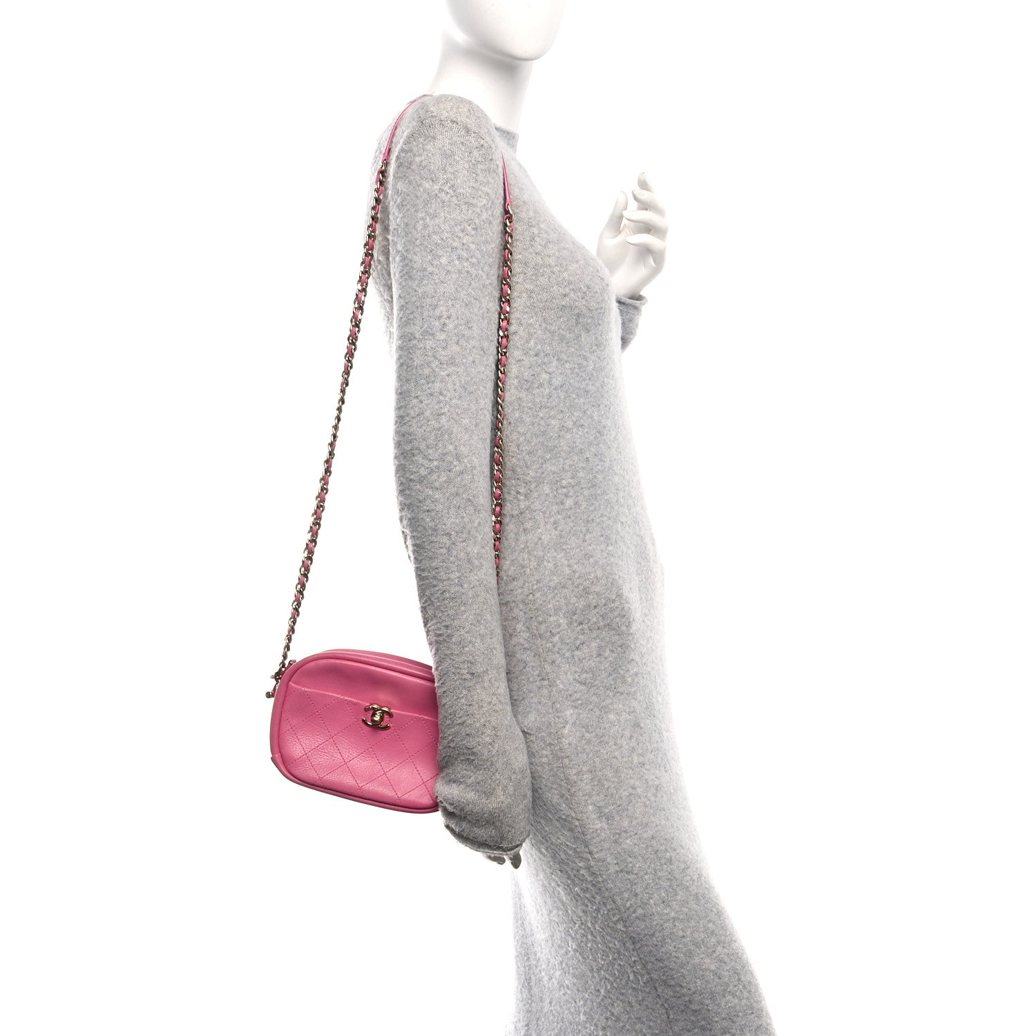 Goatskin Quilted Small Casual Trip Camera Case Dark Pink