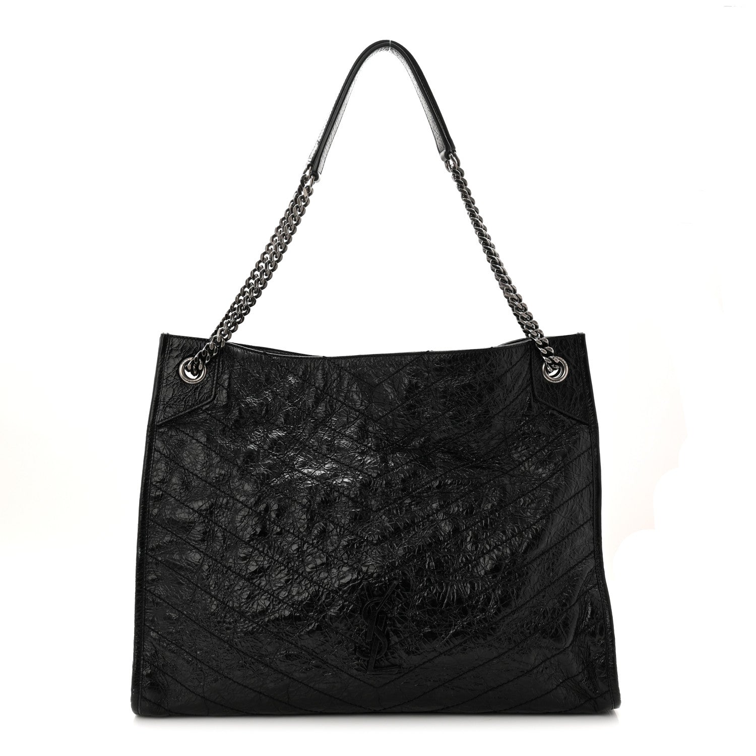 Crinkled Calfskin Matelasse Monogram Large Niki Shopper Tote  Black