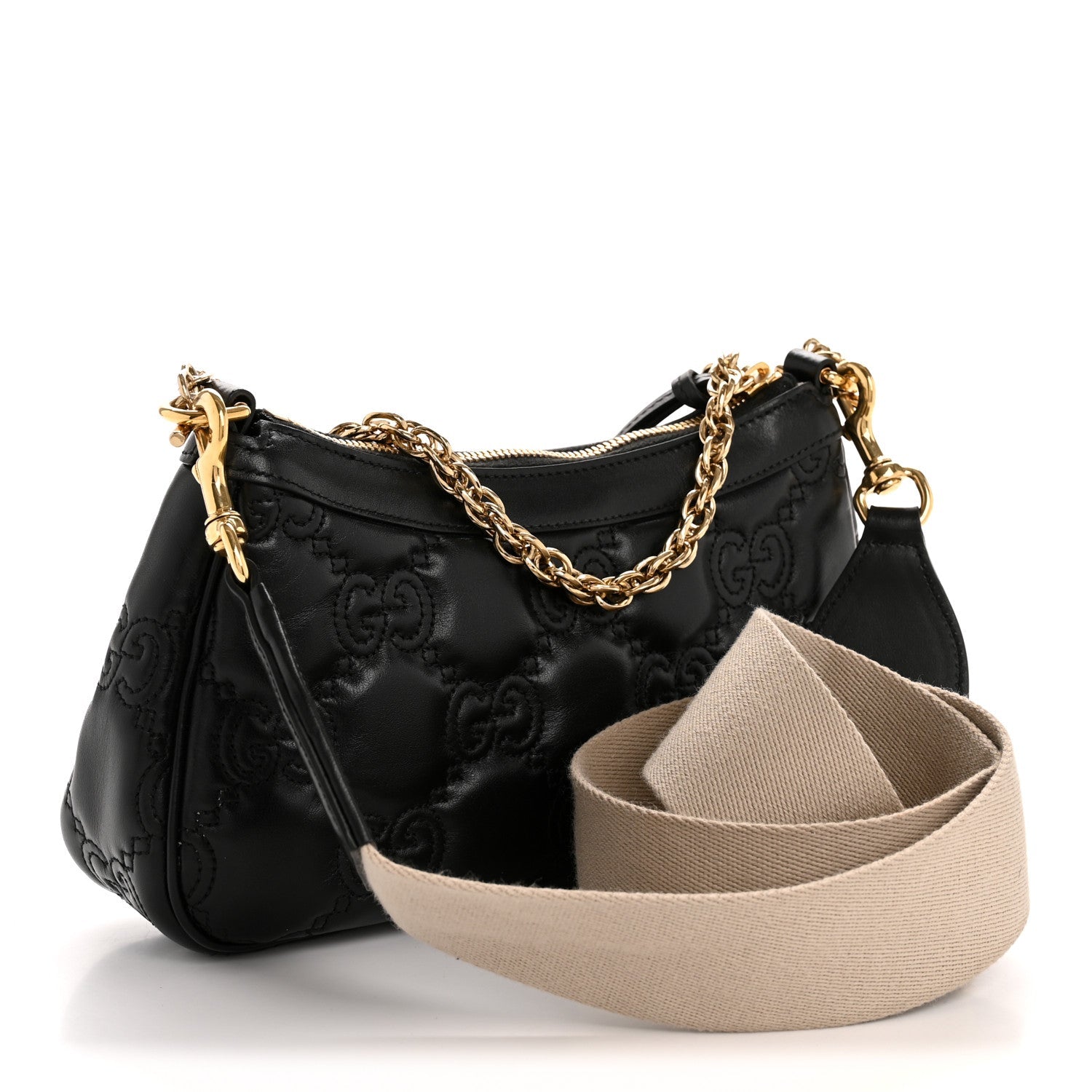 Calfskin GG Matelasse Chain Handbag Black Natural