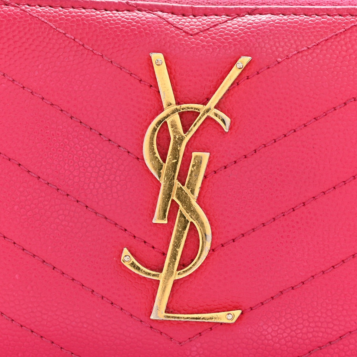 Grain De Poudre Matelasse Chevron Monogram Zip Around Wallet Fuchsia