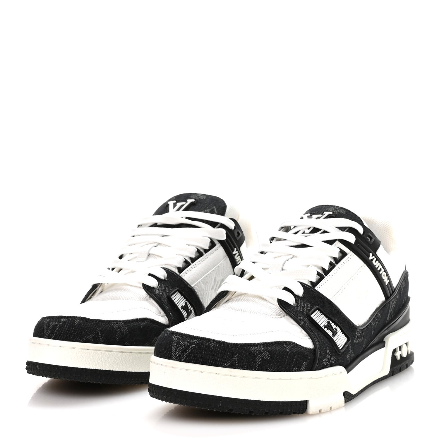 Calfskin Monogram Denim Mens LV Trainer Sneakers 8.5 Black