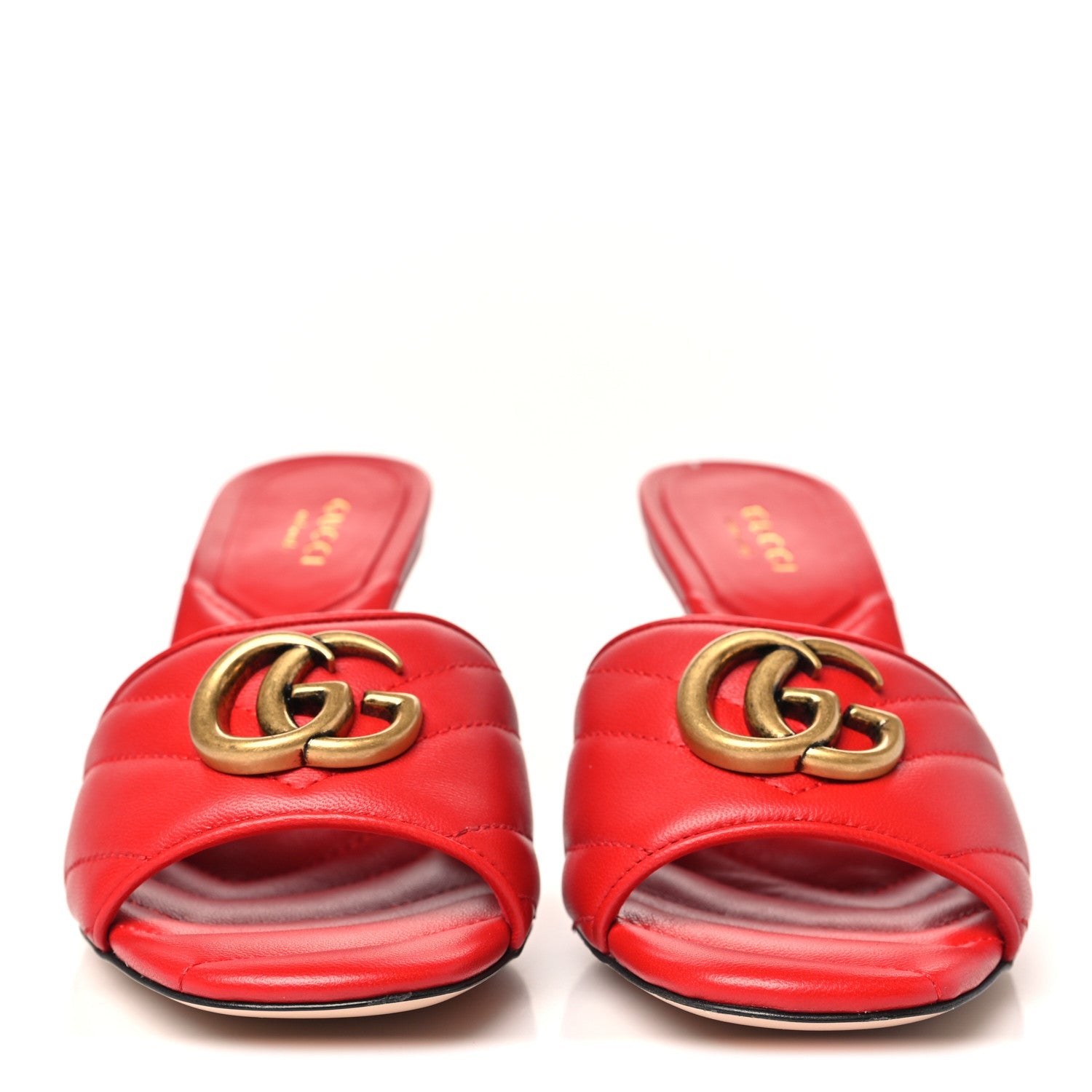 Nappa Matelasse GG Marmont 75mm Slide Sandals 35 Maple Red