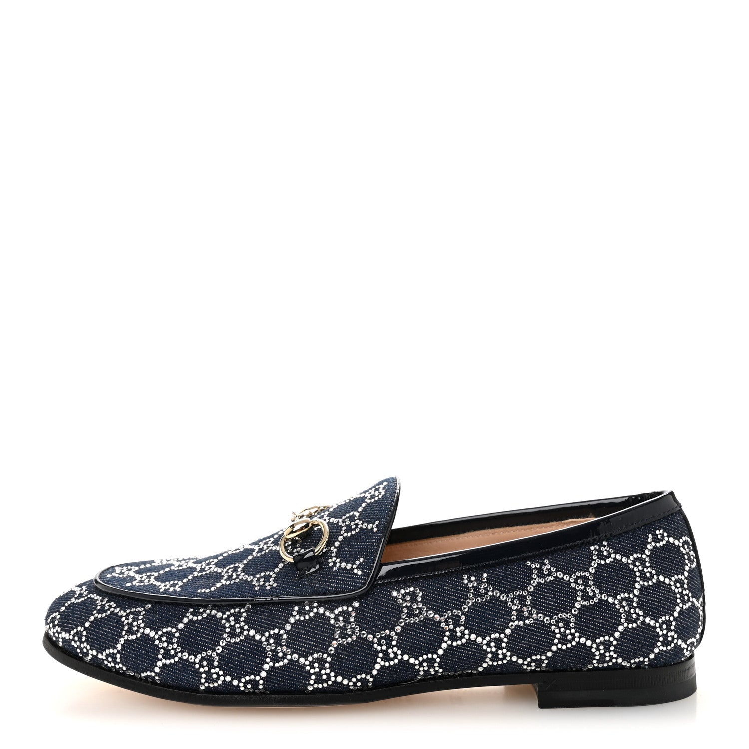 Denim Crystal GG Monogram Horsebit Womens Jordaan Loafers 36.5 Deep Blue Blue Milad