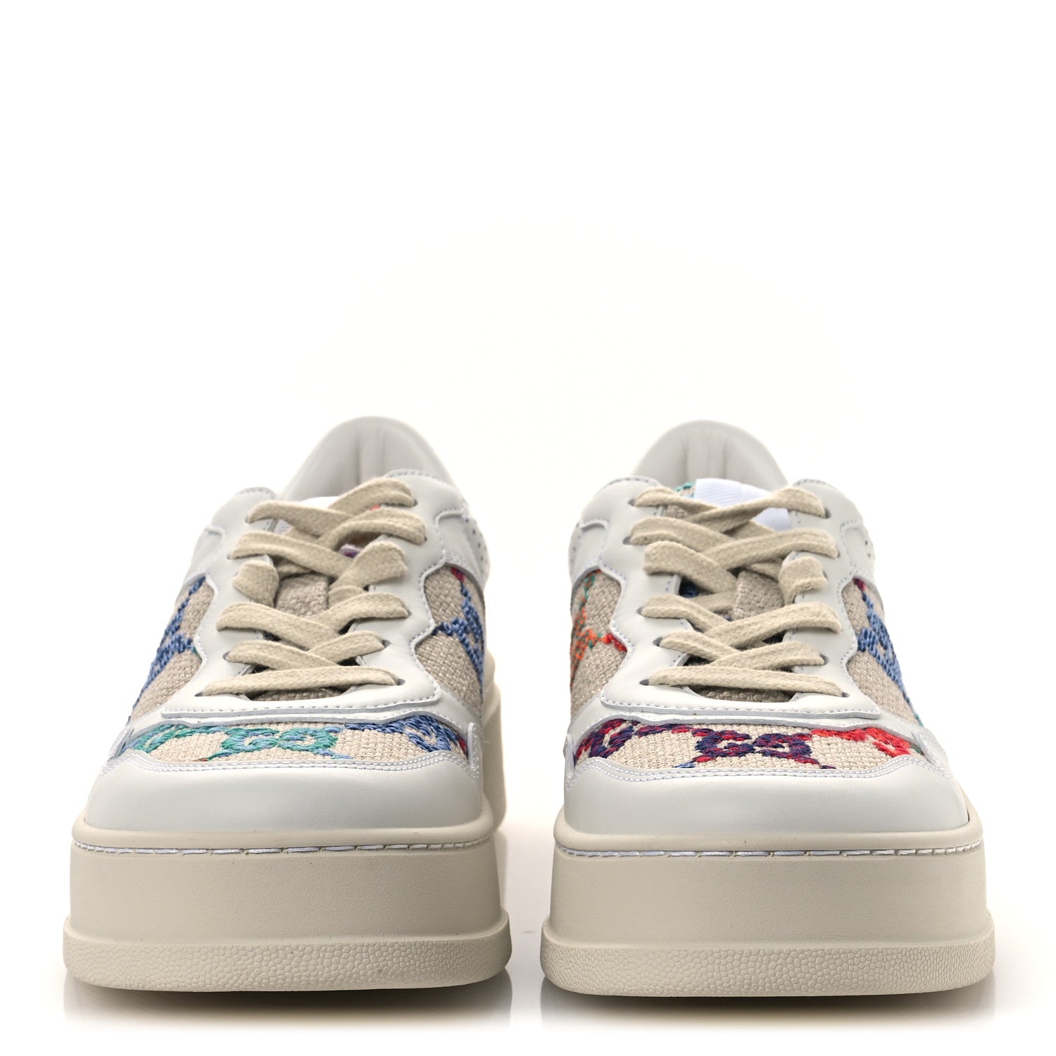 Dali Soft Calfskin GG Tennis Embossed Perforated Womens Platform 55mm Sneakers 38.5 White Multicolor