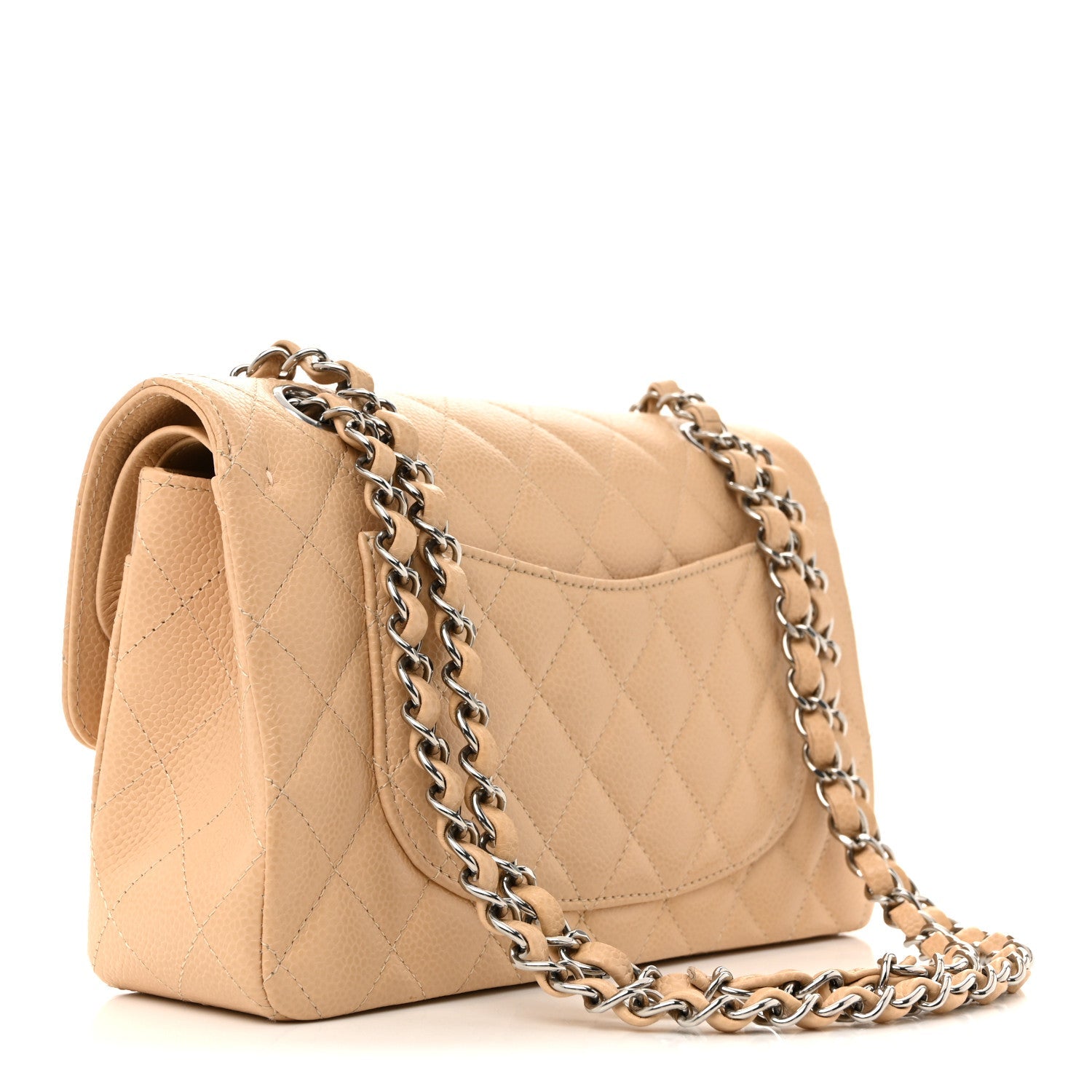 Caviar Quilted Small Double Flap Beige