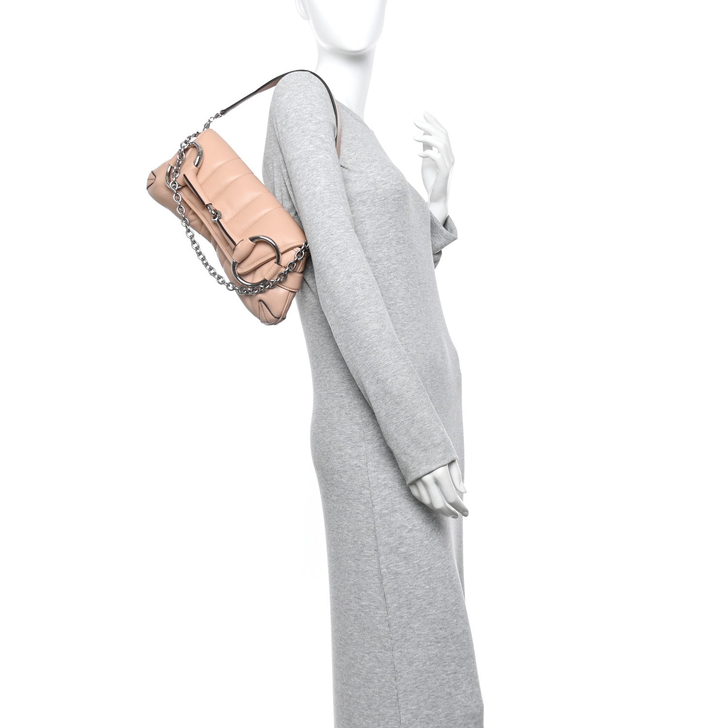 Nappa Vertical Matelasse Medium Maxi Horsebit Chain Shoulder Bag Pink Sand