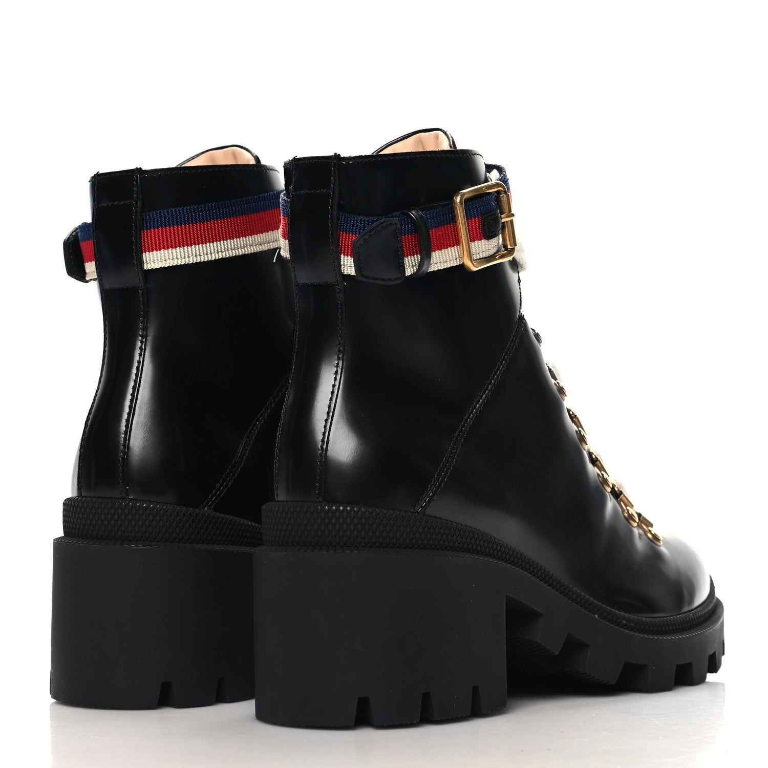 Calfskin Sylvie Web Lace Up Combat Boots 35 Black