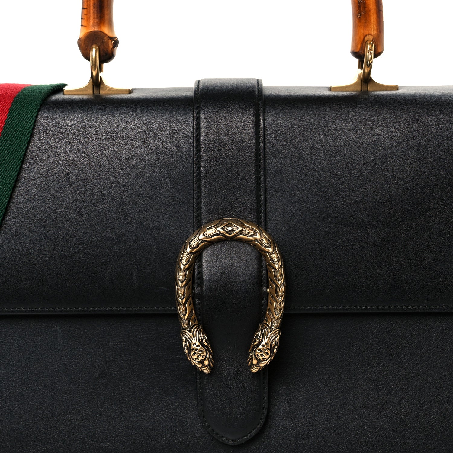 Moon Calfskin Web Large Dionysus Bamboo Top Handle Bag Black