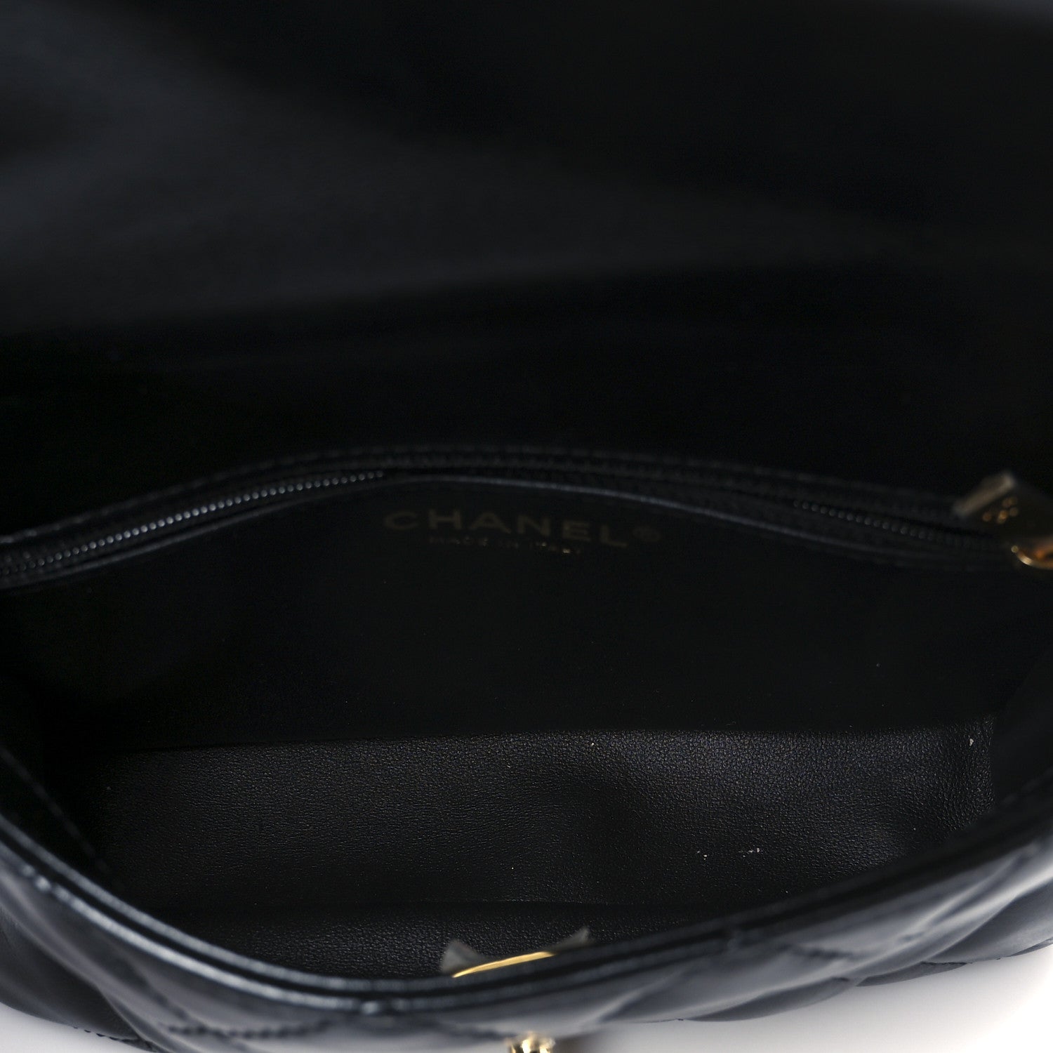 Shiny Lambskin Quilted Golden Links Top Handle Flap Black