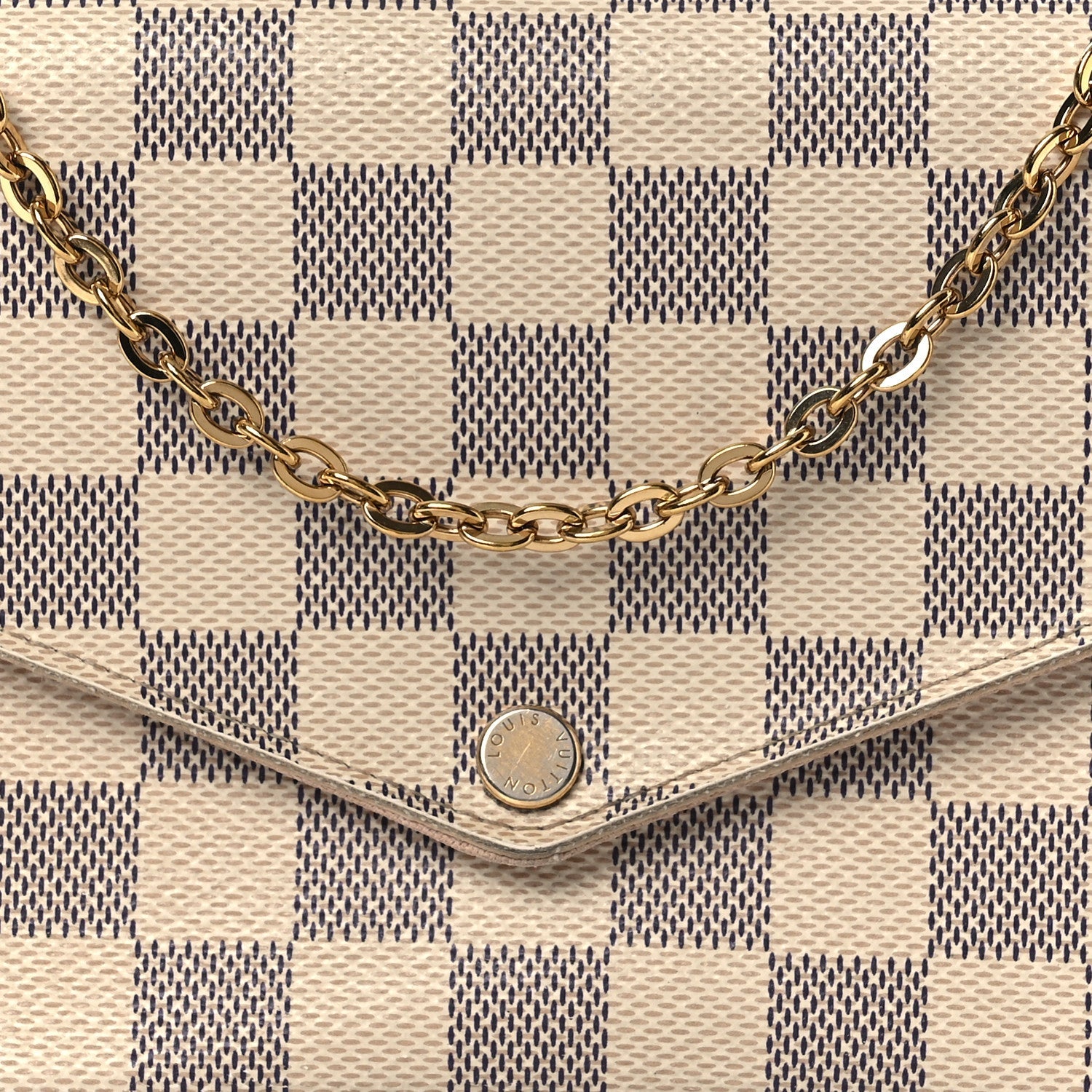 Damier Azur Pochette Felicie Chain Wallet Rose Ballerine