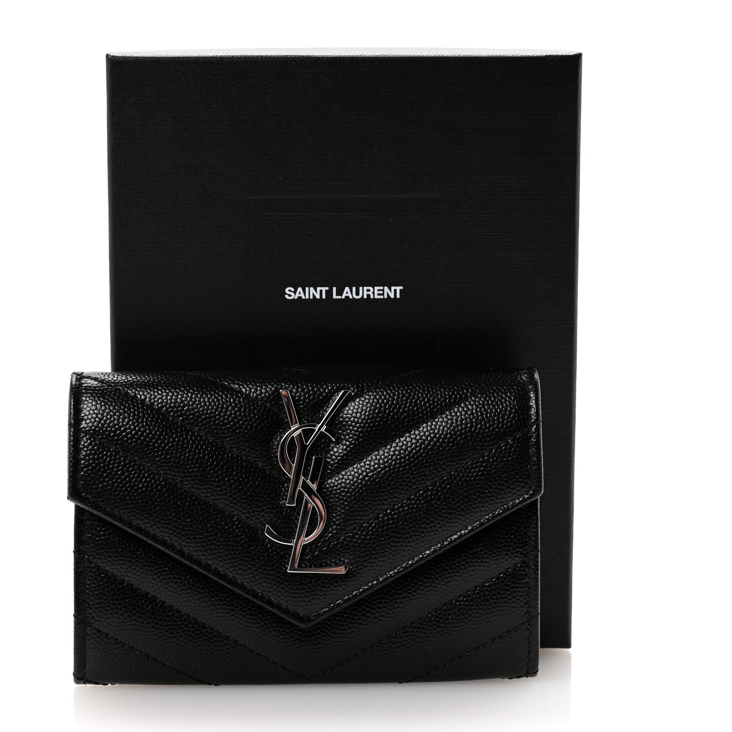 Grain De Poudre Matelasse Chevron Small Monogram Envelope Wallet Black