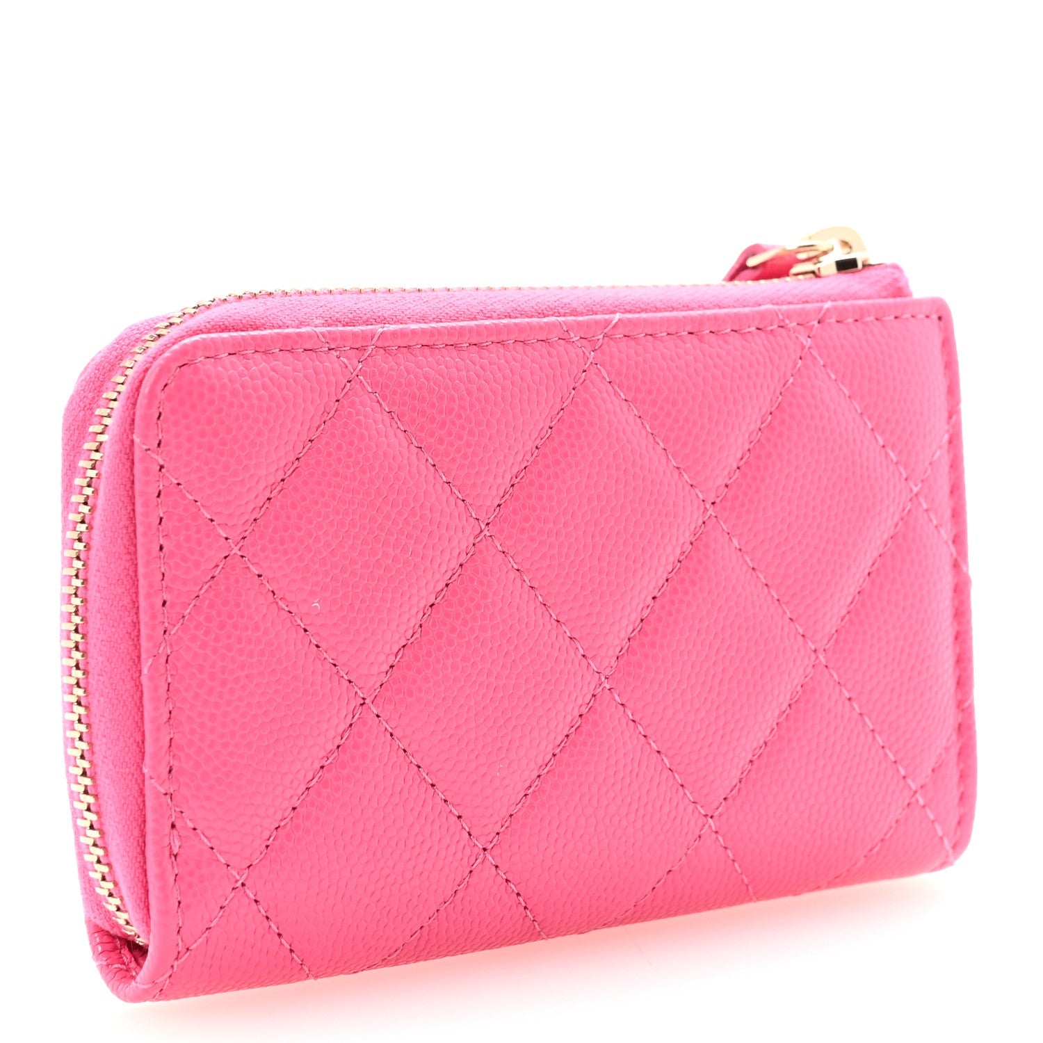 Caviar Quilted Zipped Key Holder Case Pink