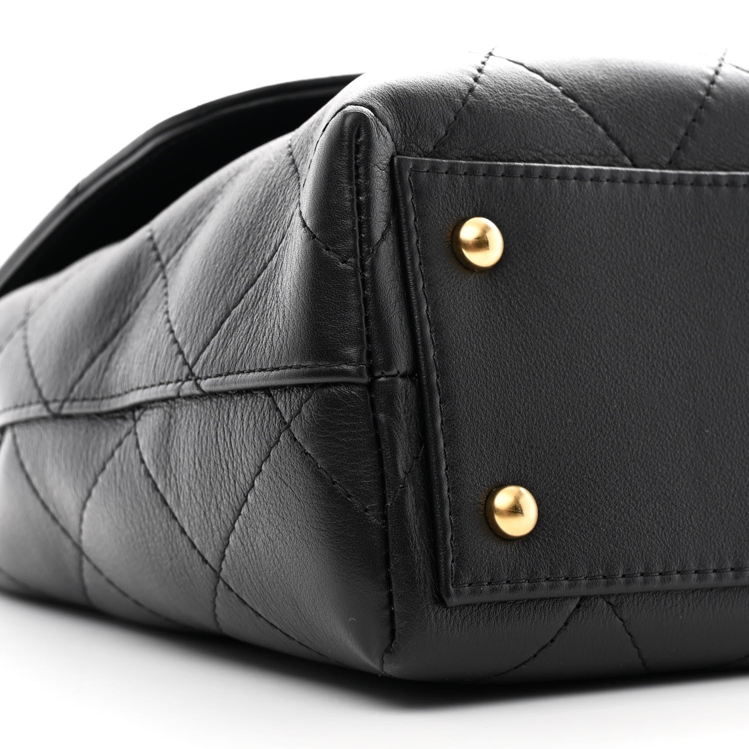 Calfskin Stitched Maxi Flap Top Handle Black