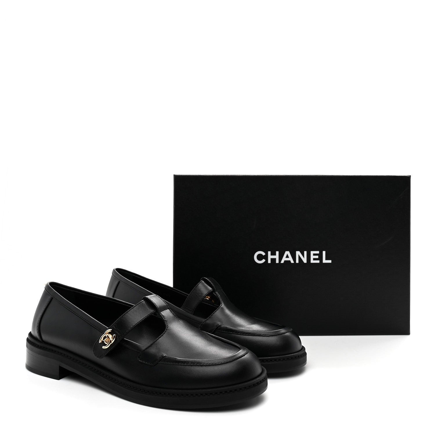 Calfskin CC Turnlock Moccasin Loafers 40 Black