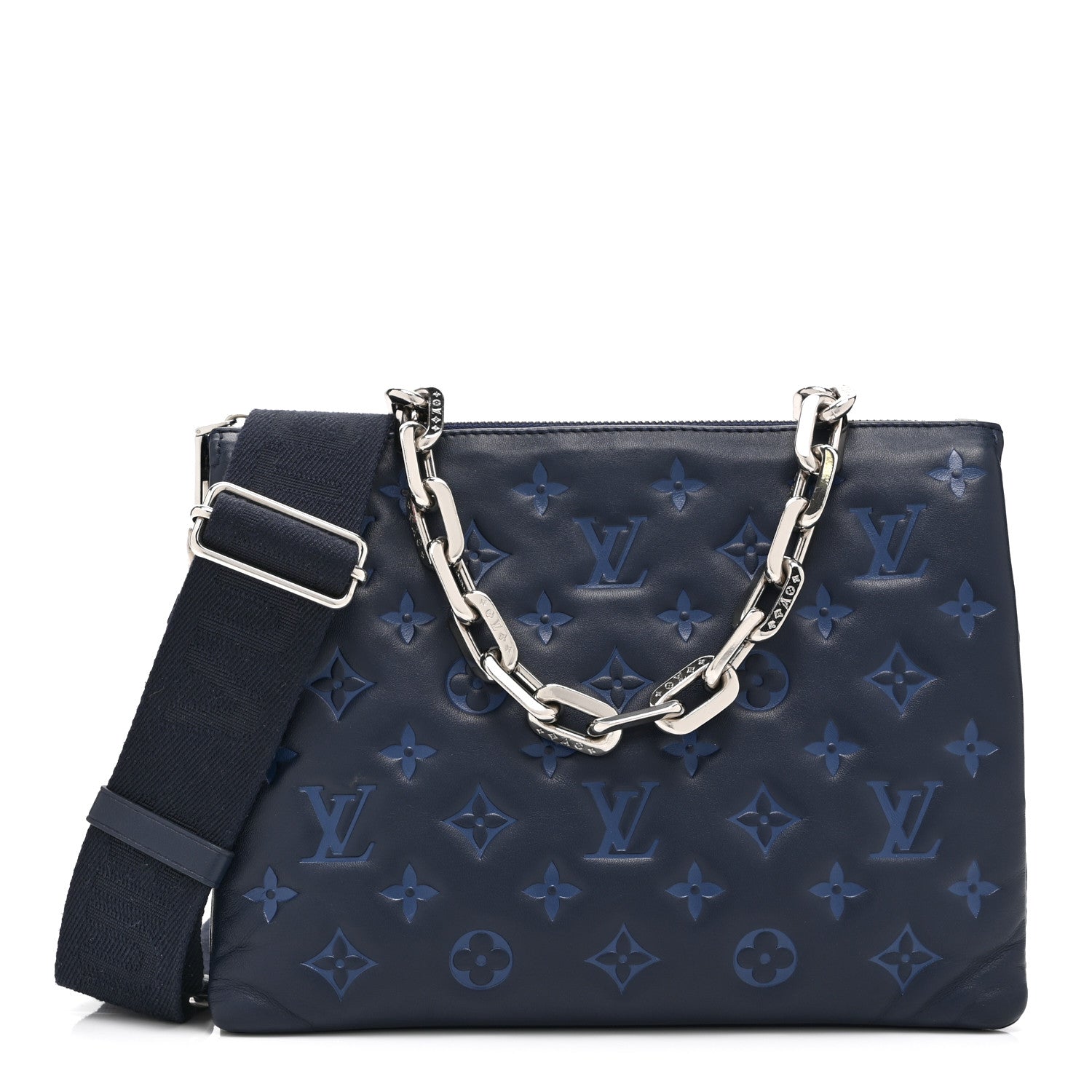 Lambskin Embossed Monogram Coussin PM Denim Blue