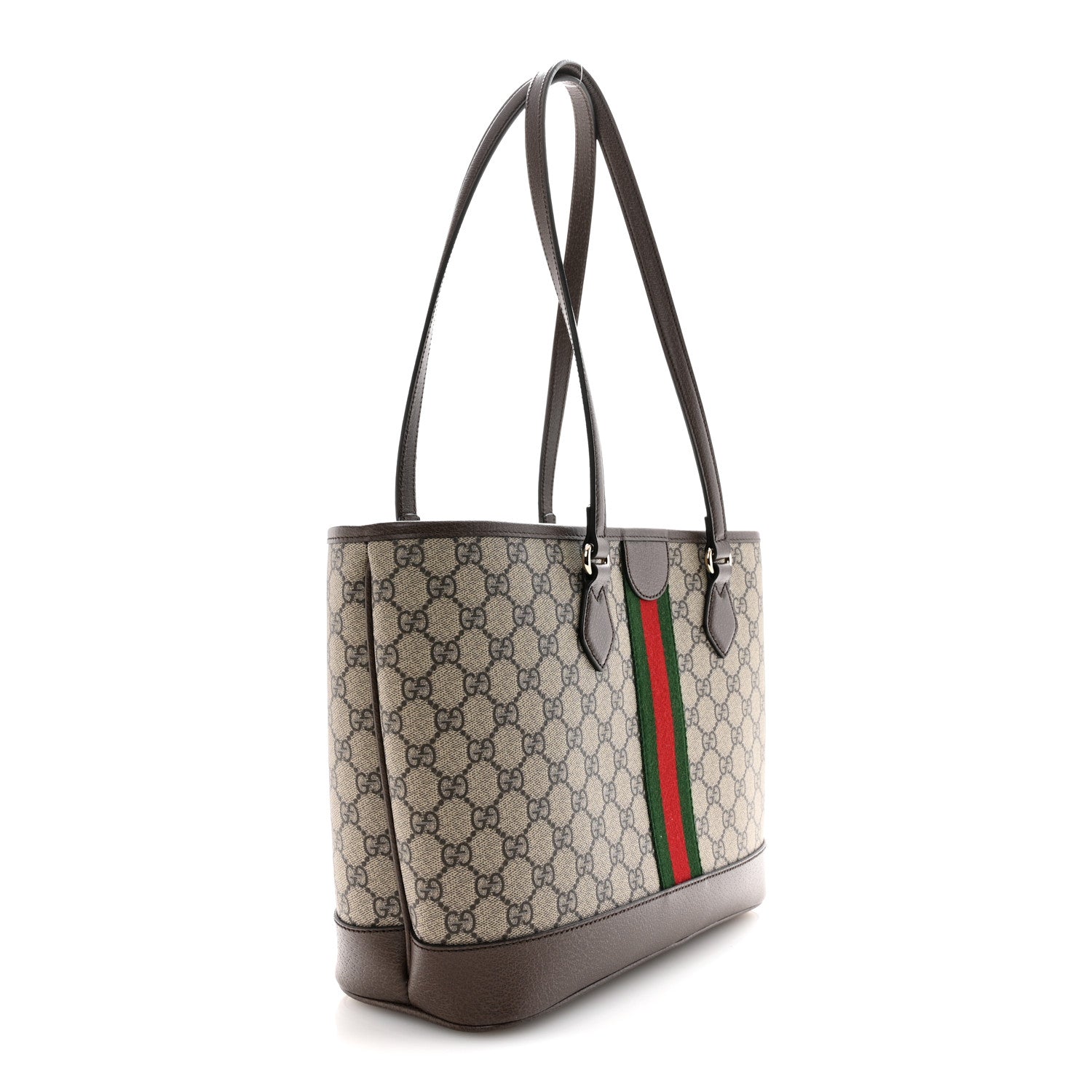 GG Supreme Monogram Textured Calfskin Web Small Ophidia Shoulder Tote Bag Beige Ebony New Acero