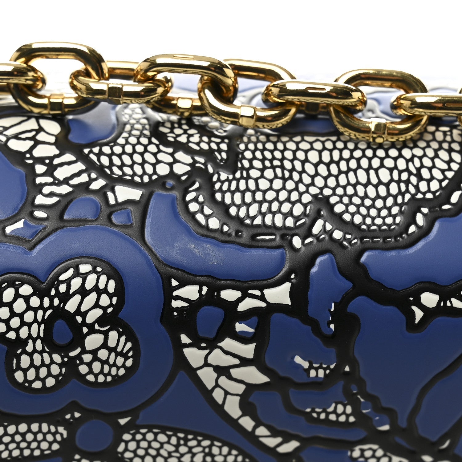 Calfskin Lace Flower Inlay Twist Shoulder Bag MM Navy Black