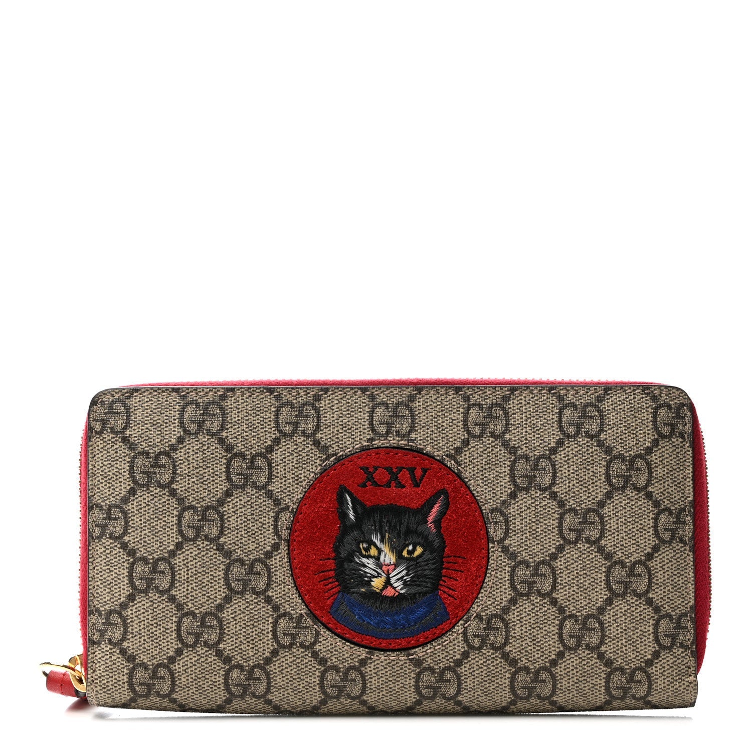 GG Supreme Monogram Mystic Cat Zip Around Wallet Red